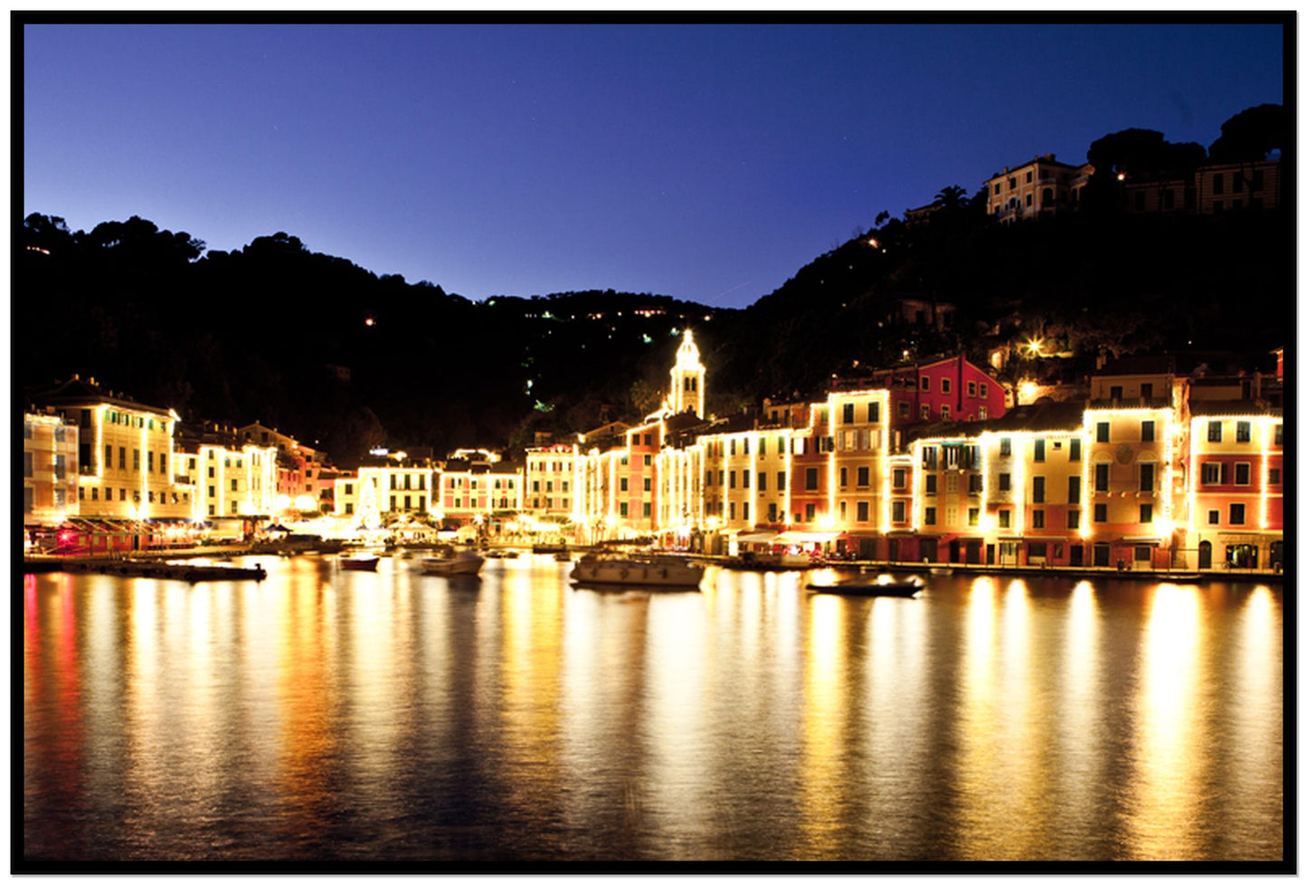 Portofino Reflection by Dylan Ozanich, 48×72 Full Bleed Print in a Black frame
