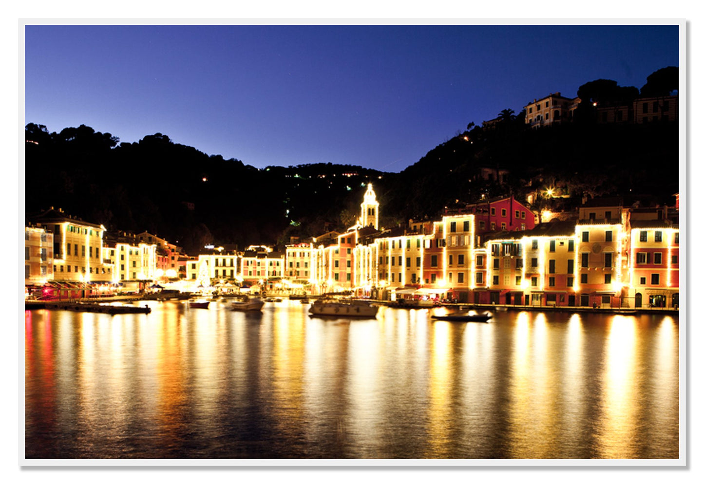 Portofino Reflection by Dylan Ozanich, 48×72 Full Bleed Print in a White frame