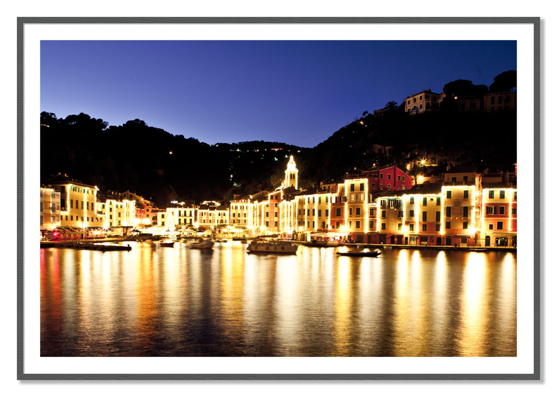 Framed photograph of Portofino Reflection by Dylan Ozanich, Grey frame, Borders