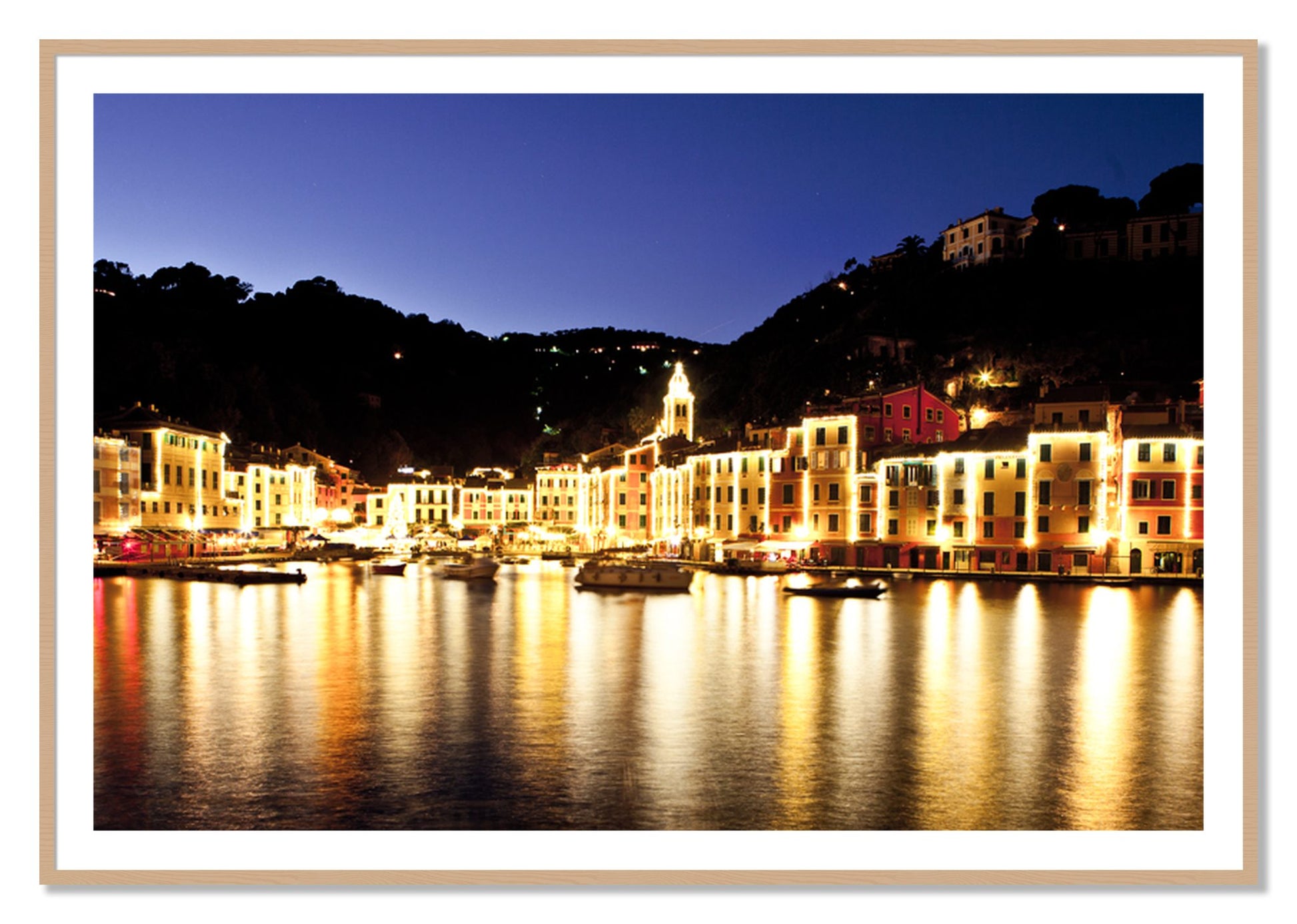 Framed photograph of Portofino Reflection by Dylan Ozanich, Oak frame, Borders