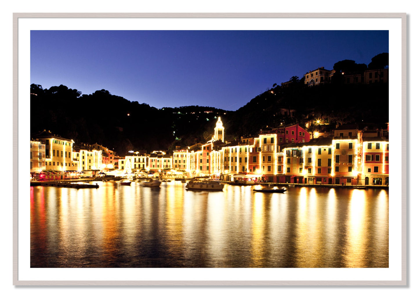 Framed photograph of Portofino Reflection by Dylan Ozanich, White Maple frame, Borders