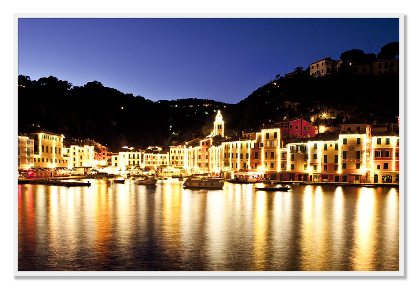 Framed photograph of Portofino Reflection by Dylan Ozanich, White frame, Full Bleed