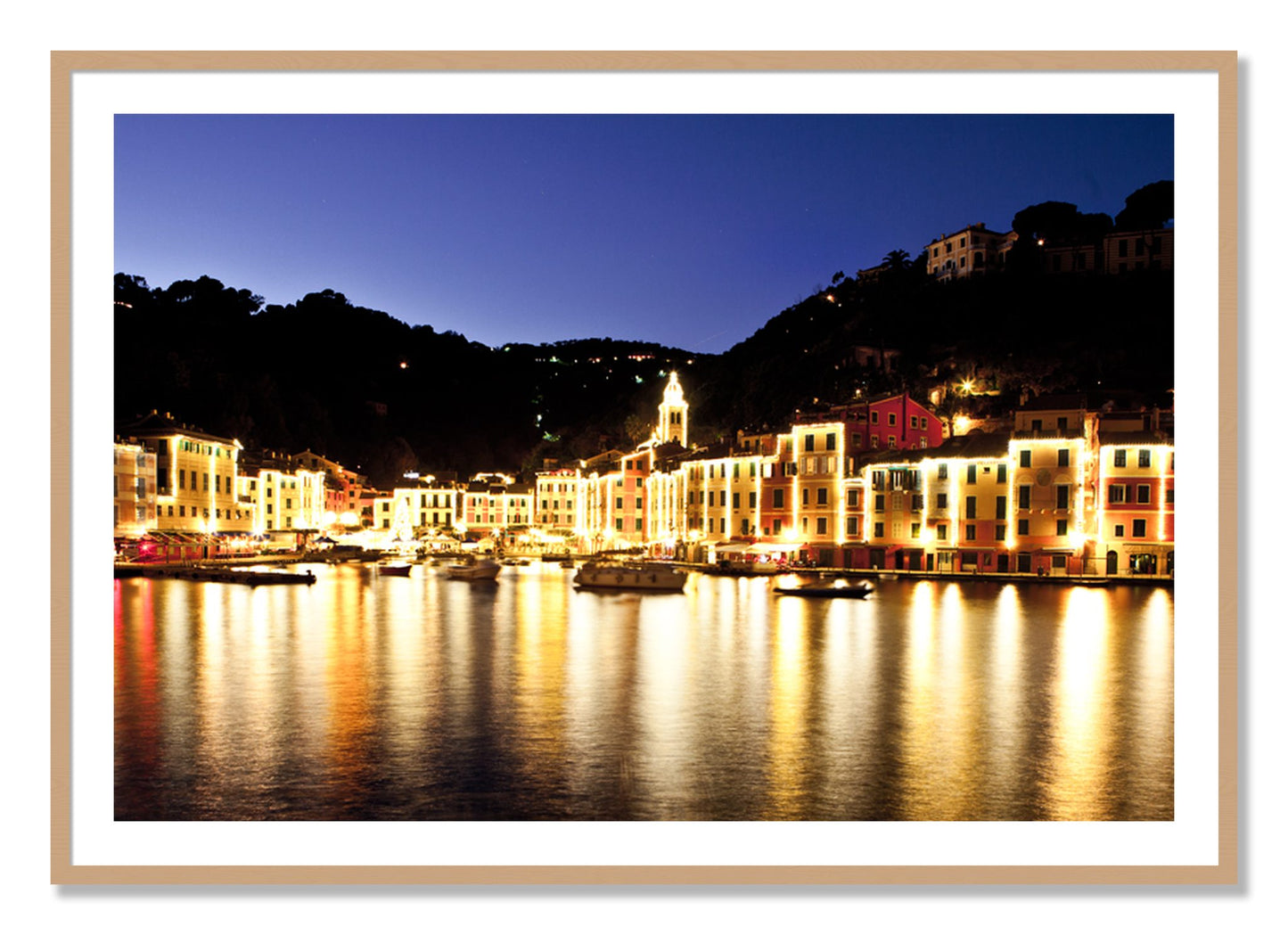 Framed photograph of Portofino Reflection by Dylan Ozanich, Oak frame, Borders