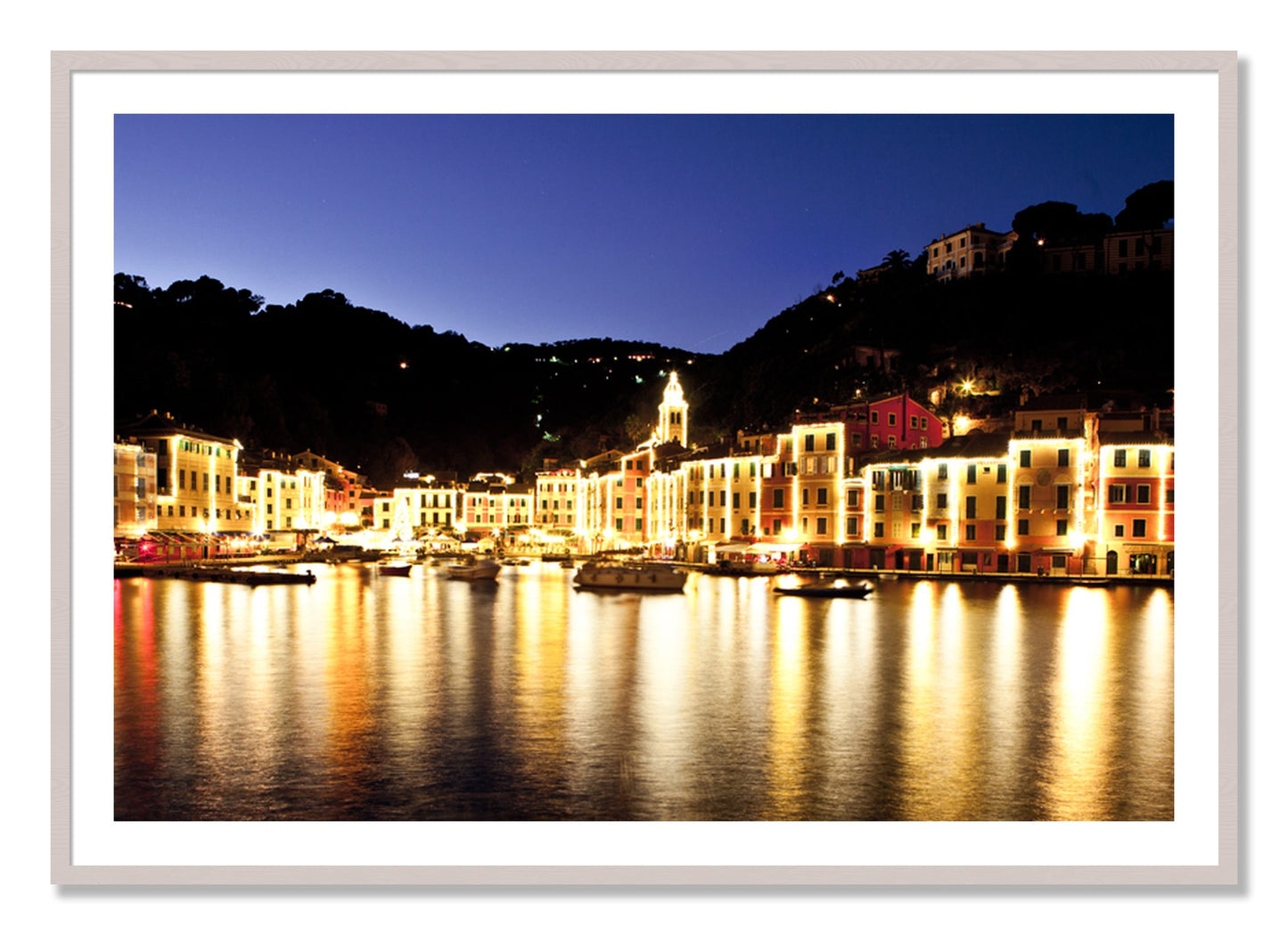 Framed photograph of Portofino Reflection by Dylan Ozanich, White Maple frame, Borders