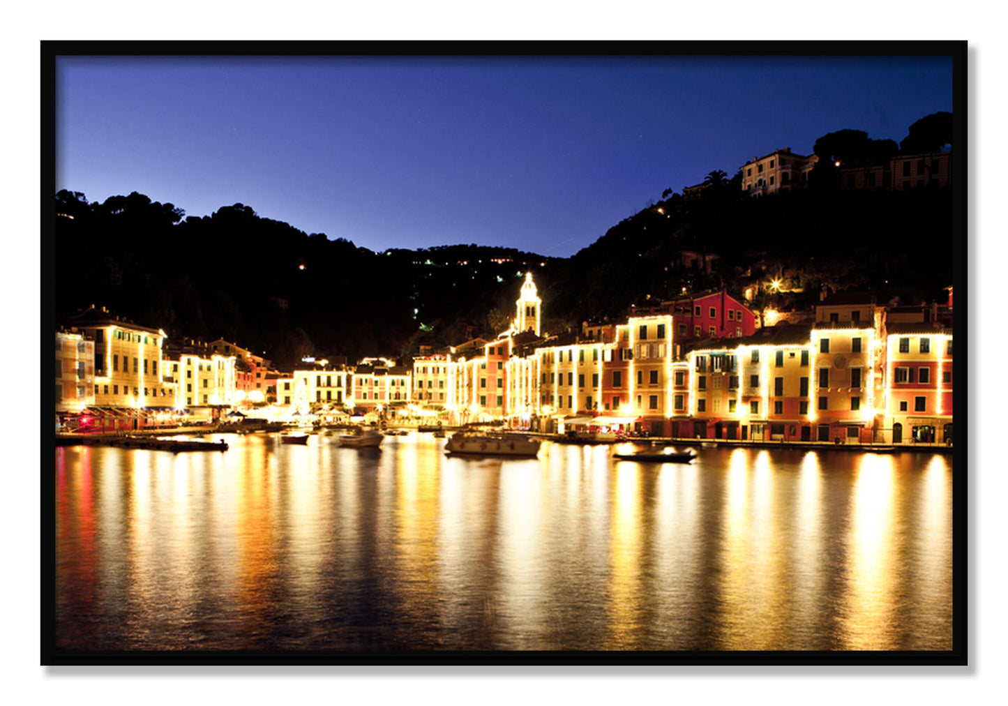 Framed photograph of Portofino Reflection by Dylan Ozanich, Black frame, Full Bleed