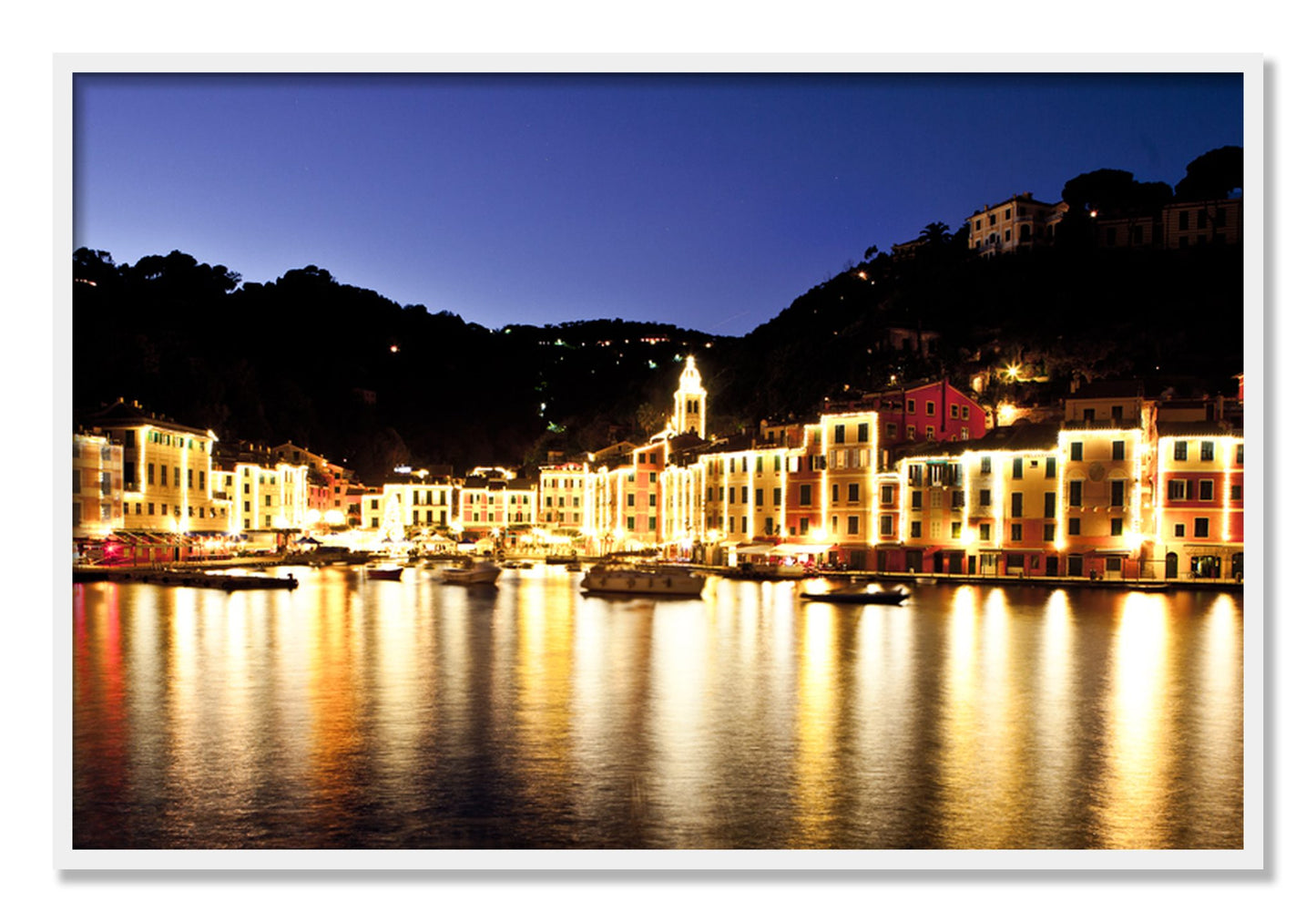 Framed photograph of Portofino Reflection by Dylan Ozanich, White frame, Full Bleed