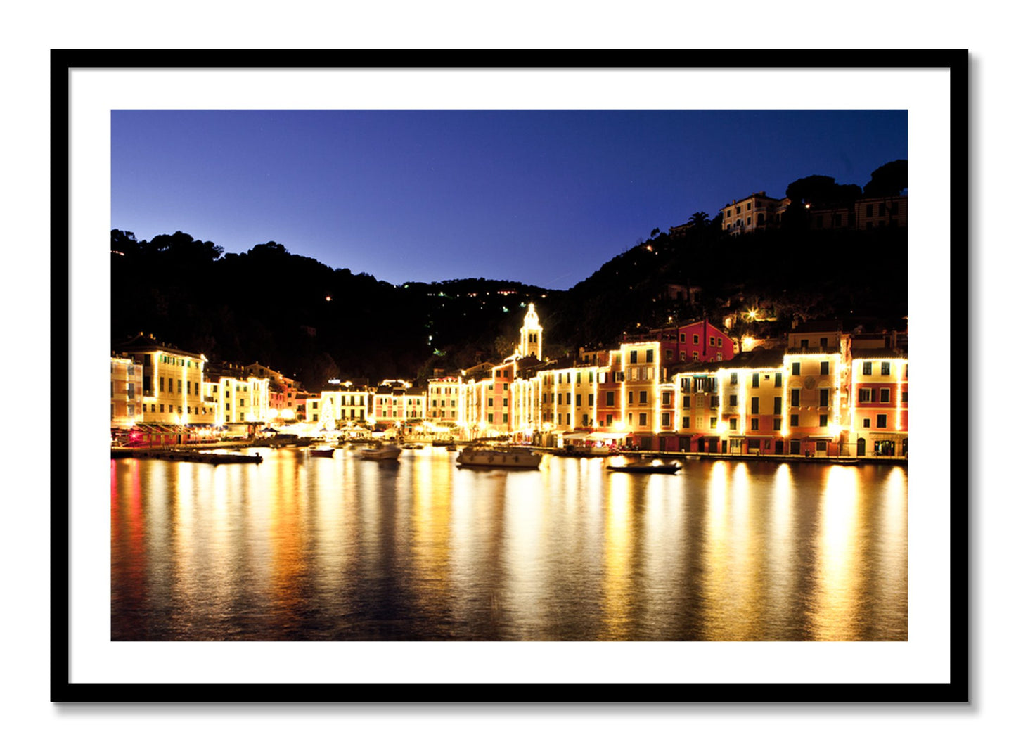 Framed photograph of Portofino Reflection by Dylan Ozanich, Black frame, Borders