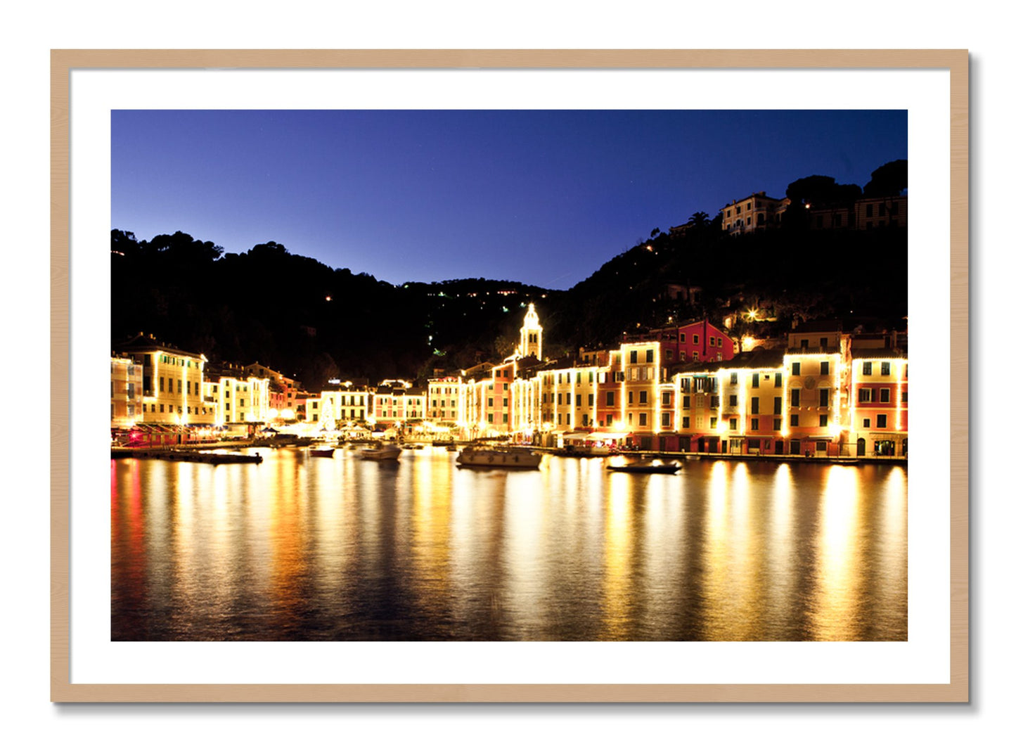 Framed photograph of Portofino Reflection by Dylan Ozanich, Oak frame, Borders