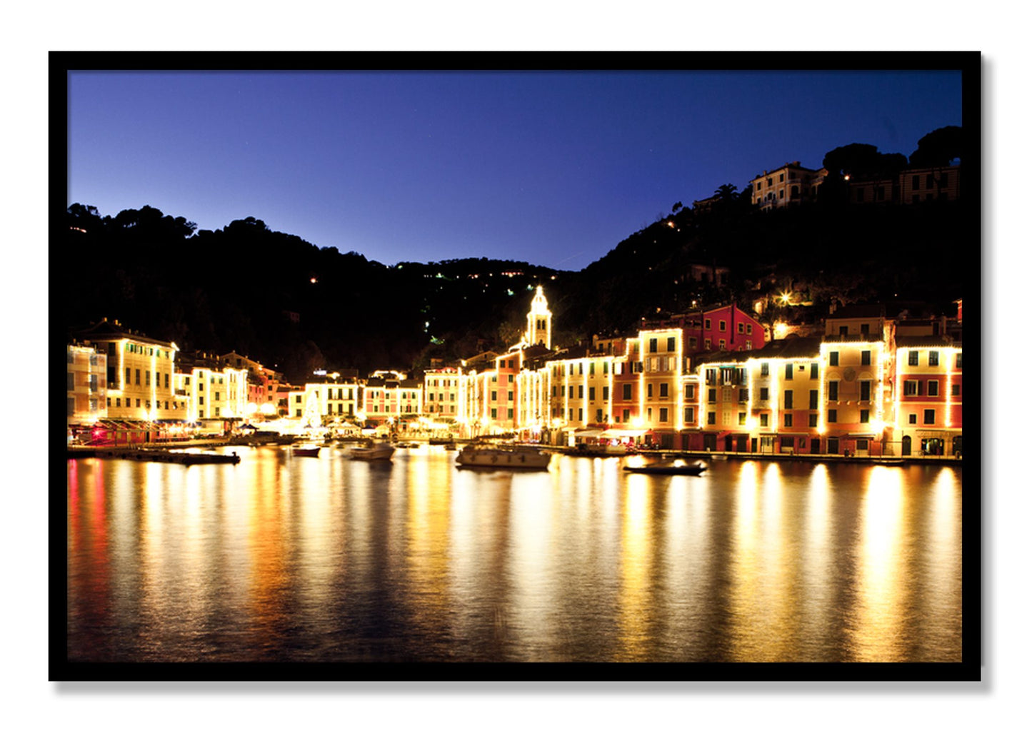 Framed photograph of Portofino Reflection by Dylan Ozanich, Black frame, Full Bleed
