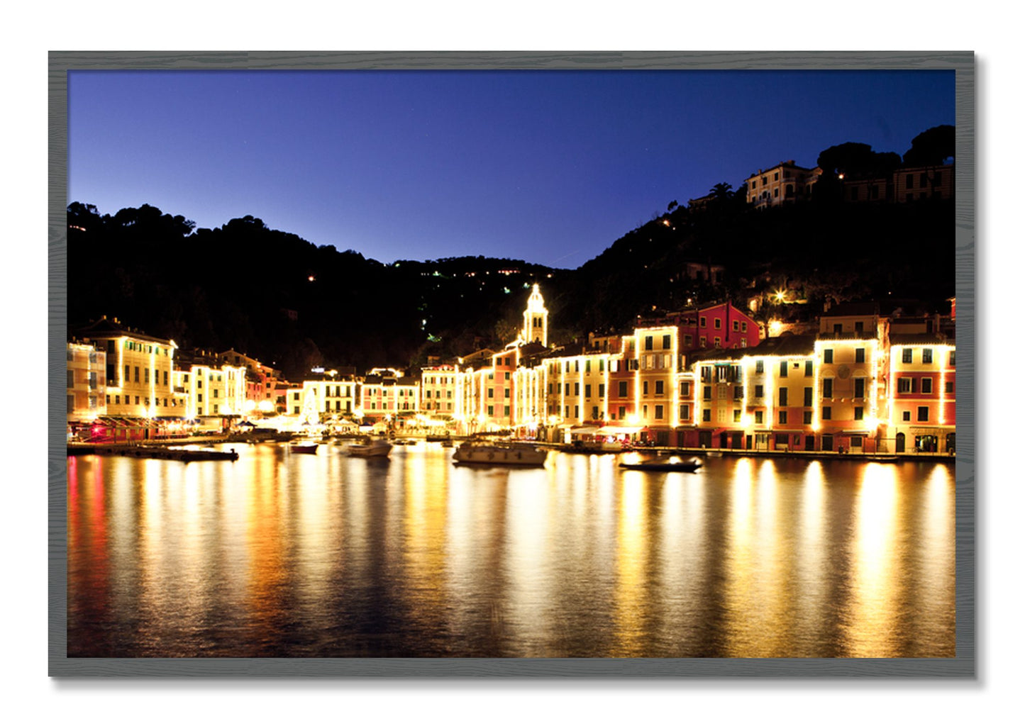 Framed photograph of Portofino Reflection by Dylan Ozanich, Grey frame, Full Bleed