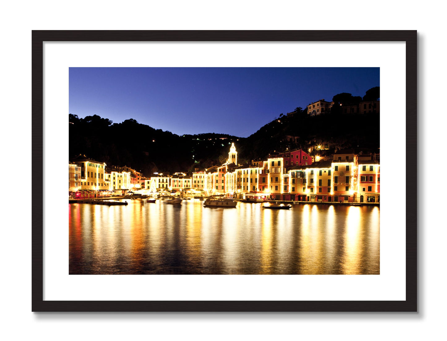 Framed photograph of Portofino Reflection by Dylan Ozanich, Black frame, Borders