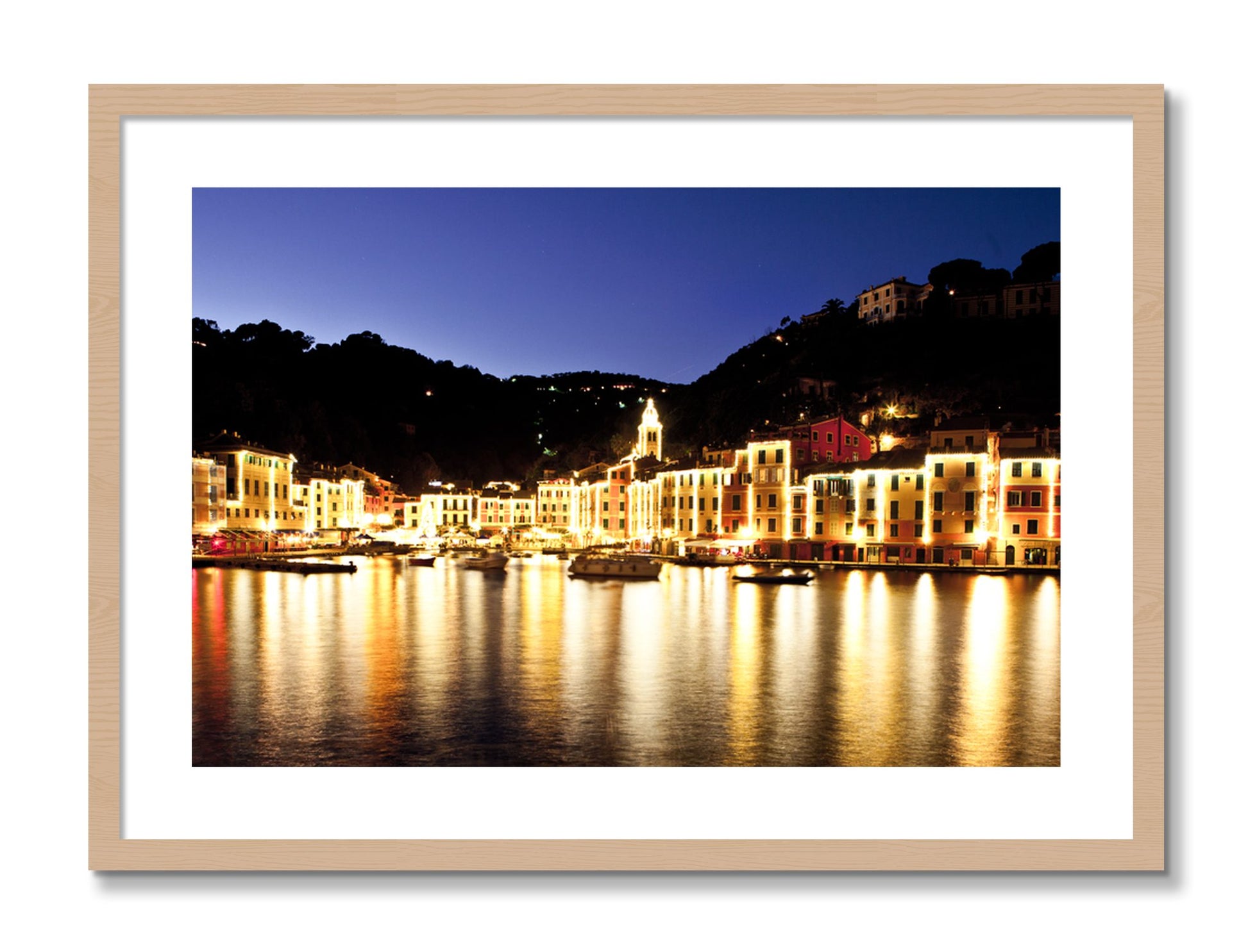 Framed photograph of Portofino Reflection by Dylan Ozanich, Oak frame, Borders