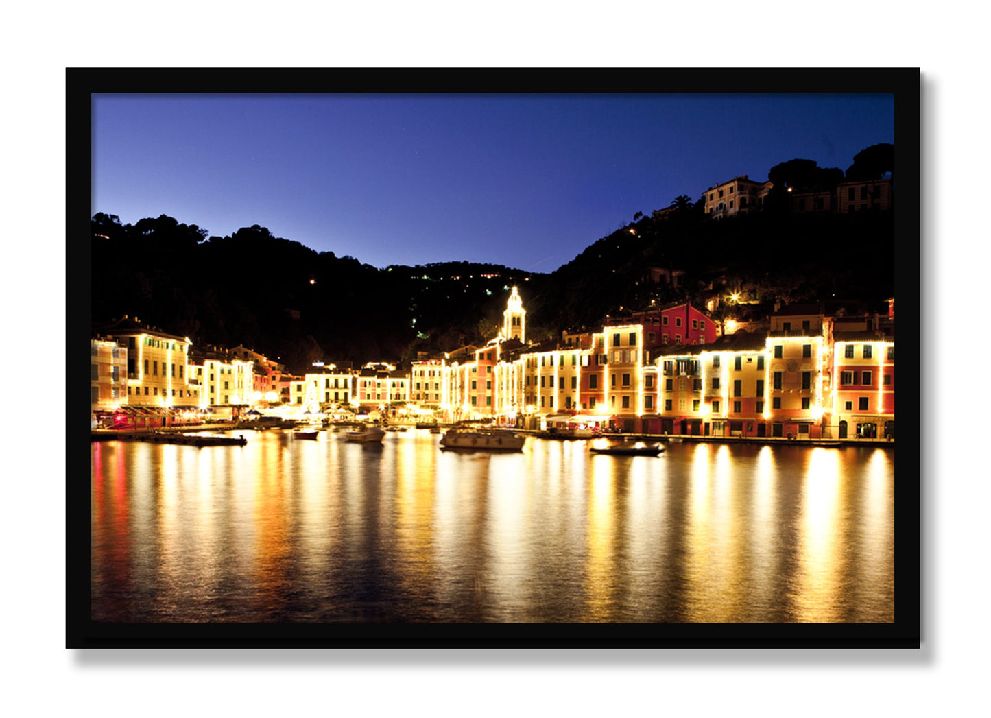 Framed photograph of Portofino Reflection by Dylan Ozanich, Black frame, Full Bleed