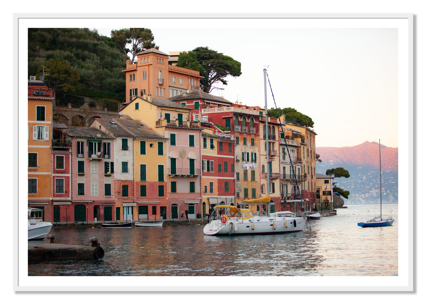 Portofino by Dylan Ozanich, 48×72 print with a White Border in a White frame