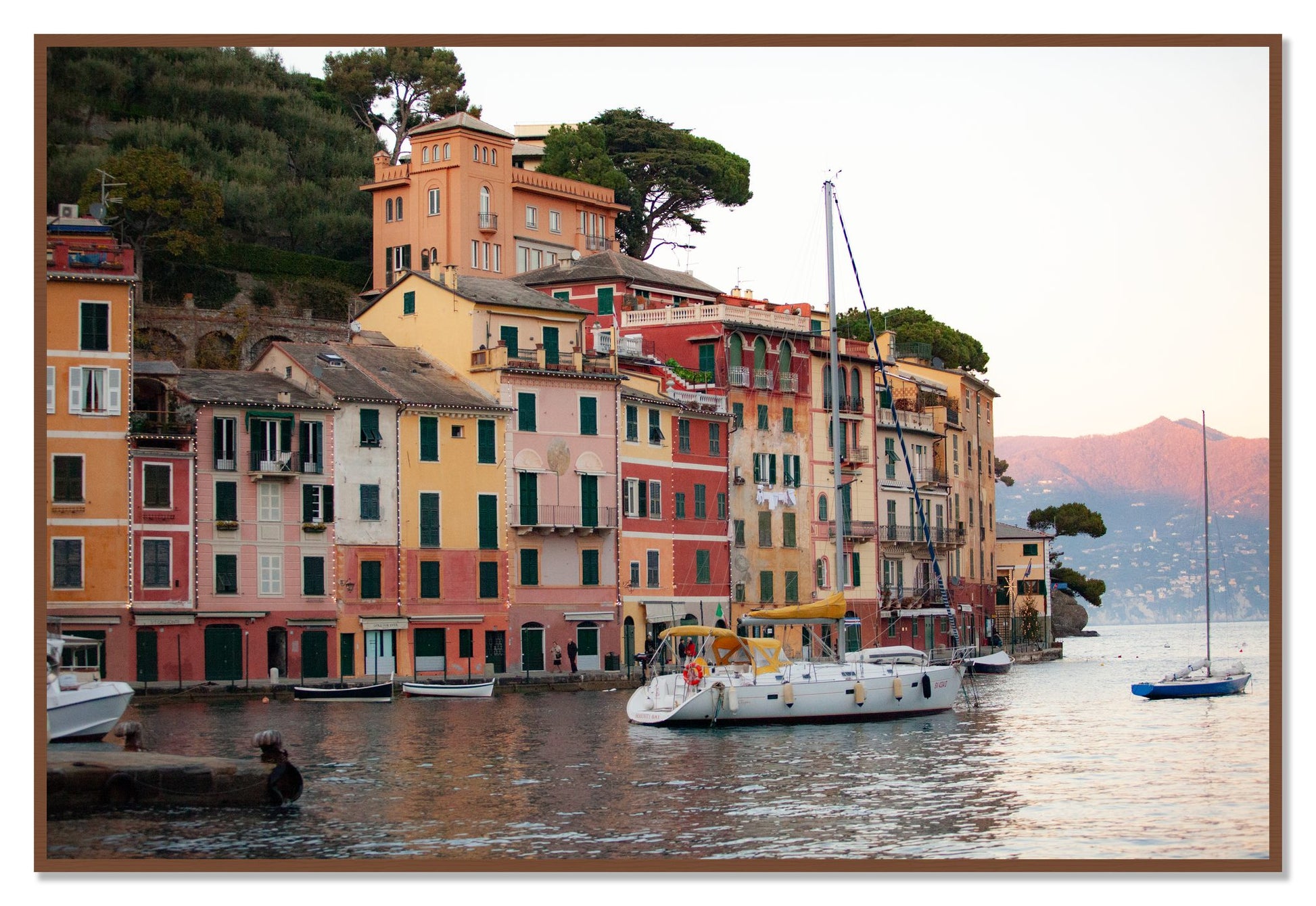 Portofino by Dylan Ozanich, 48×72 Full Bleed Print in a Walnut frame