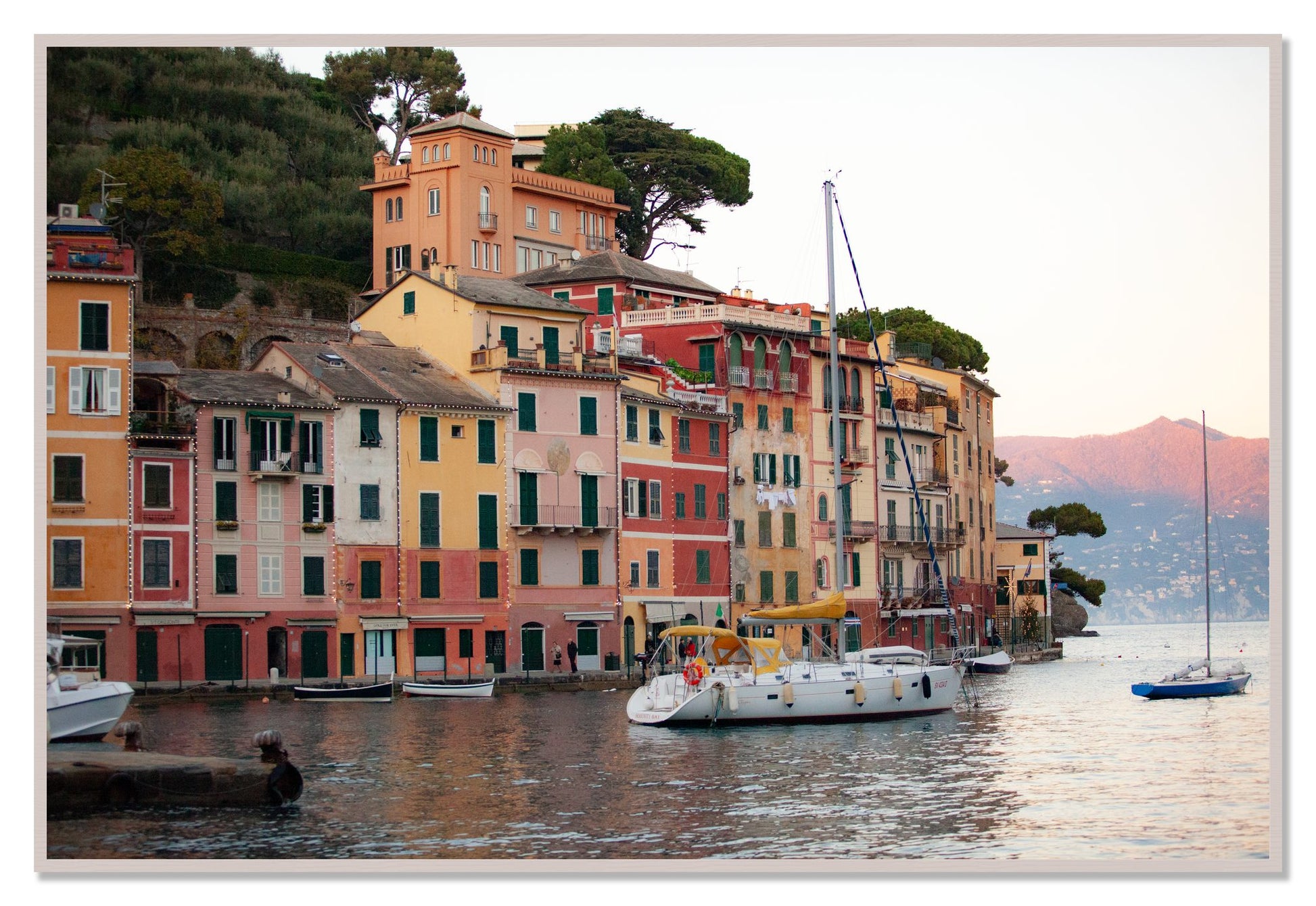 Portofino by Dylan Ozanich, 48×72 Full Bleed Print in a White Maple frame