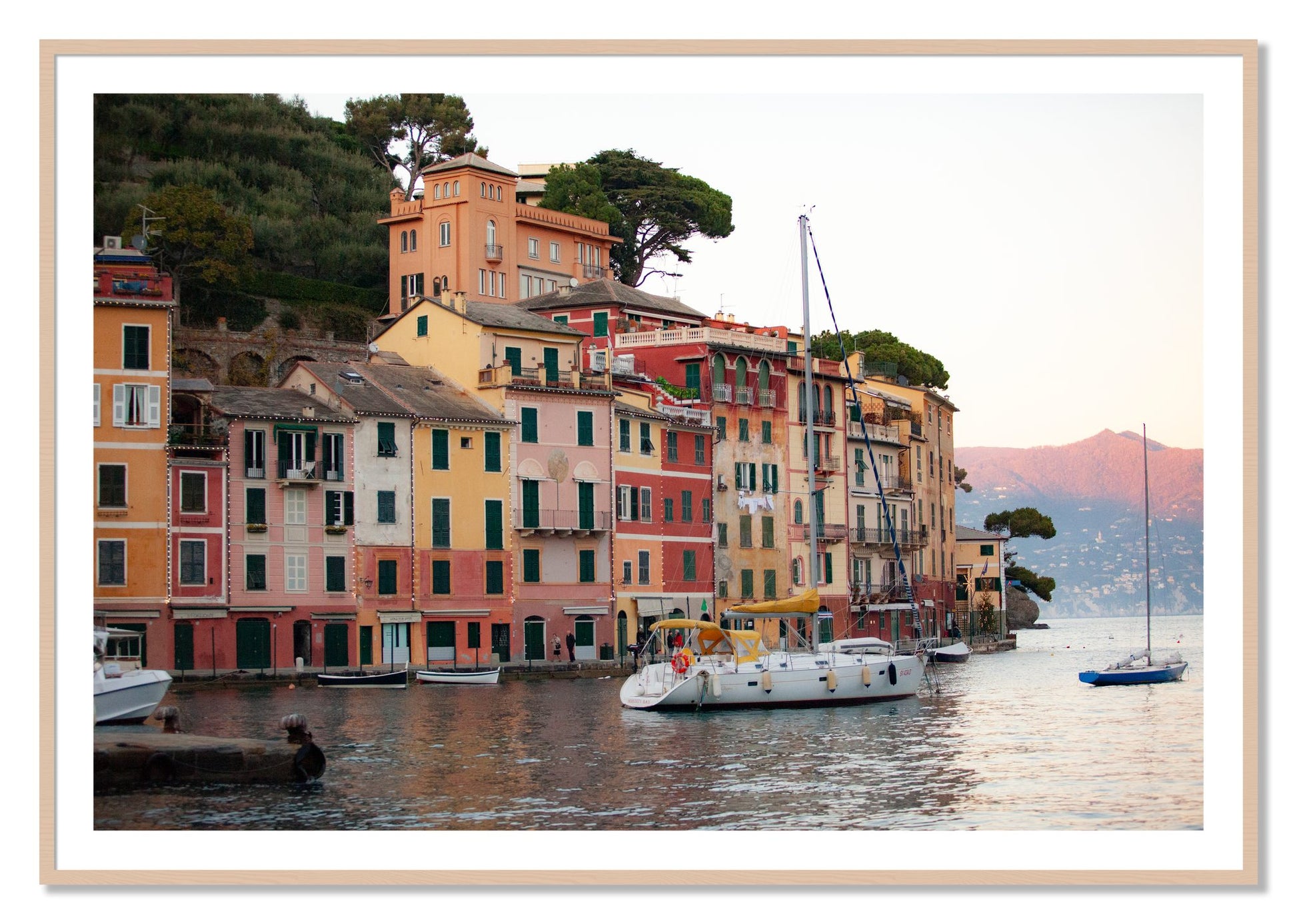 Framed photograph of Portofino by Dylan Ozanich, Maple frame, Borders