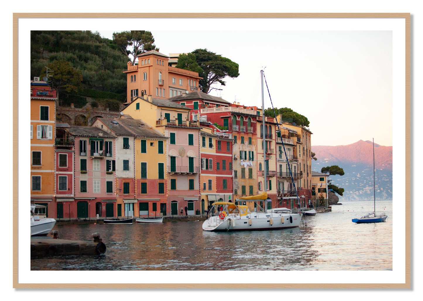 Framed photograph of Portofino by Dylan Ozanich, Oak frame, Borders