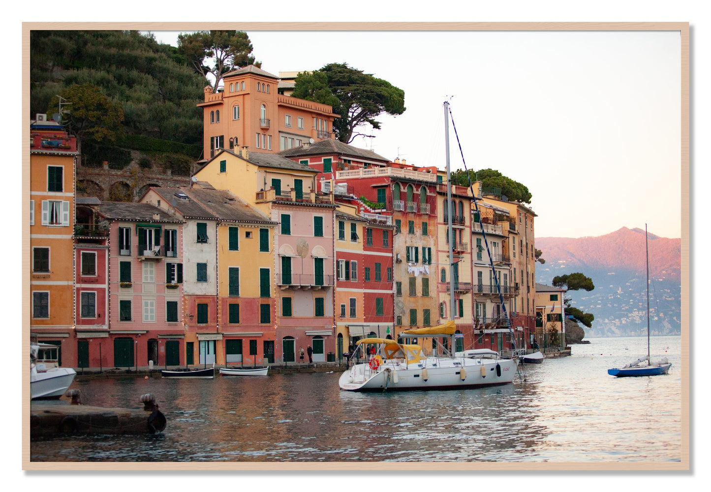 Framed photograph of Portofino by Dylan Ozanich, Maple frame, Full Bleed