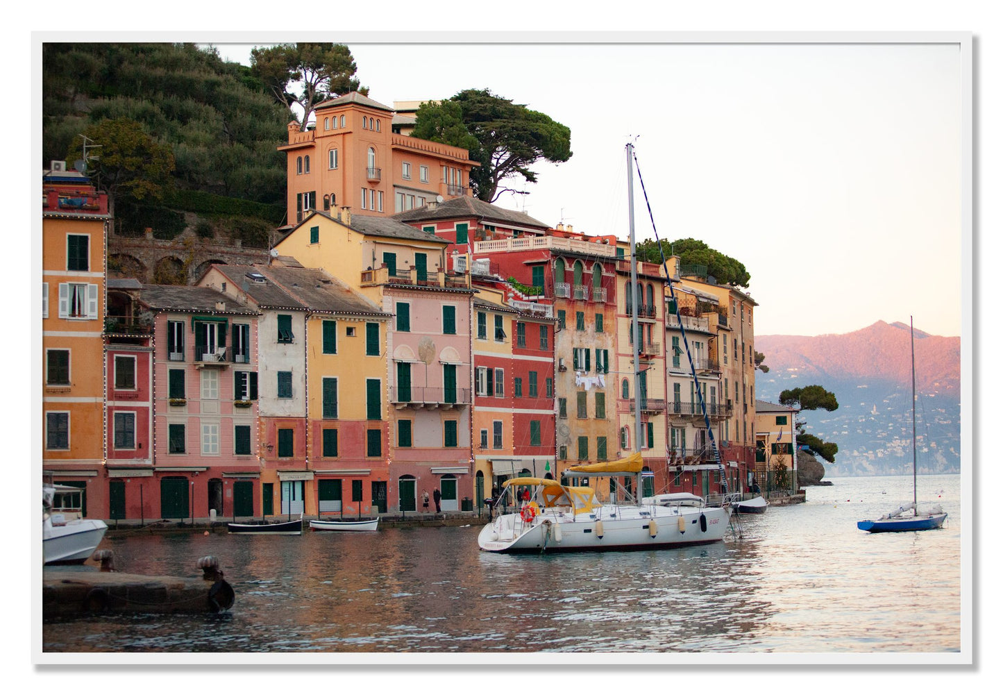 Framed photograph of Portofino by Dylan Ozanich, White frame, Full Bleed