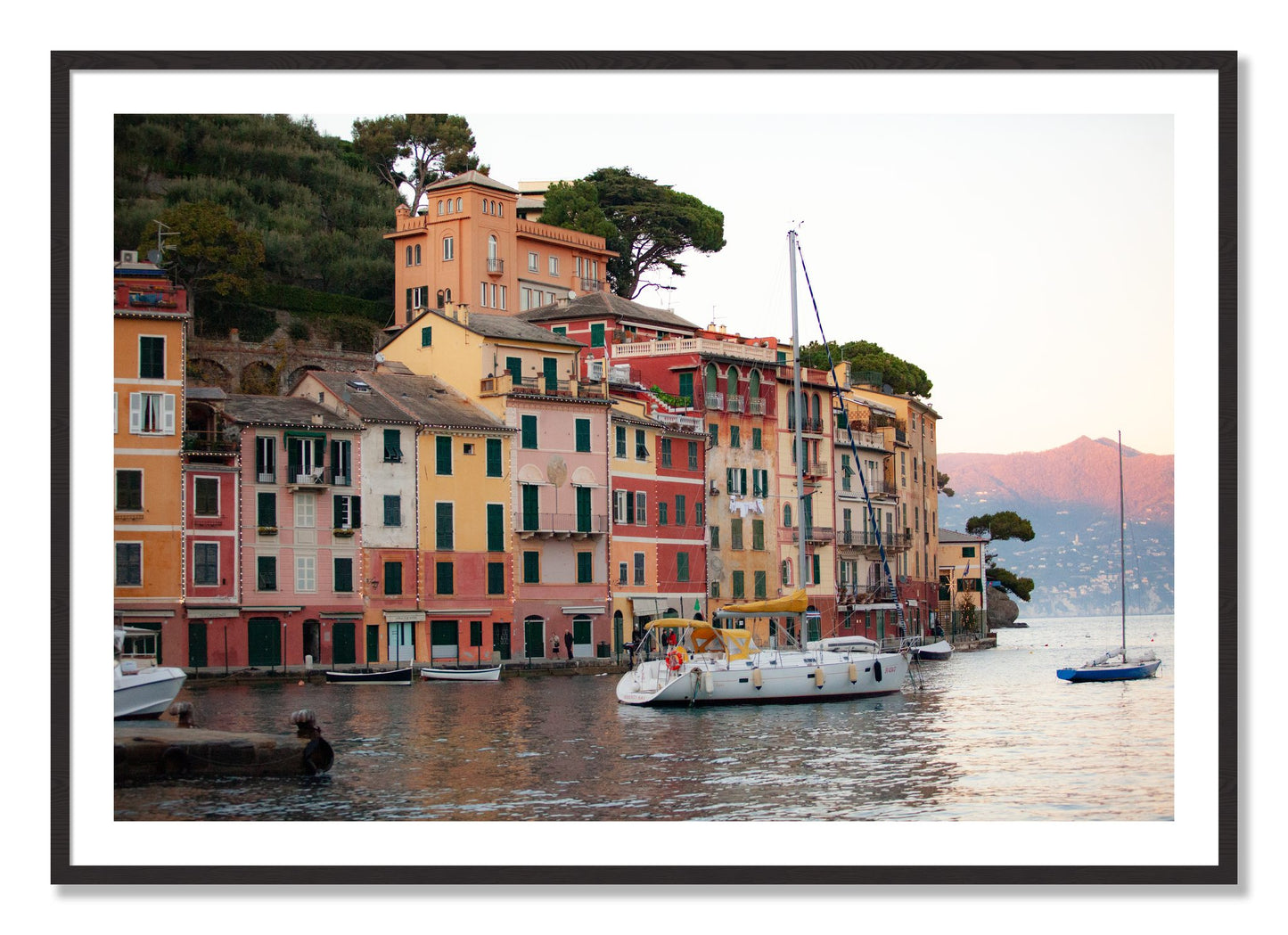 Framed photograph of Portofino by Dylan Ozanich, Black Walnut frame, Borders