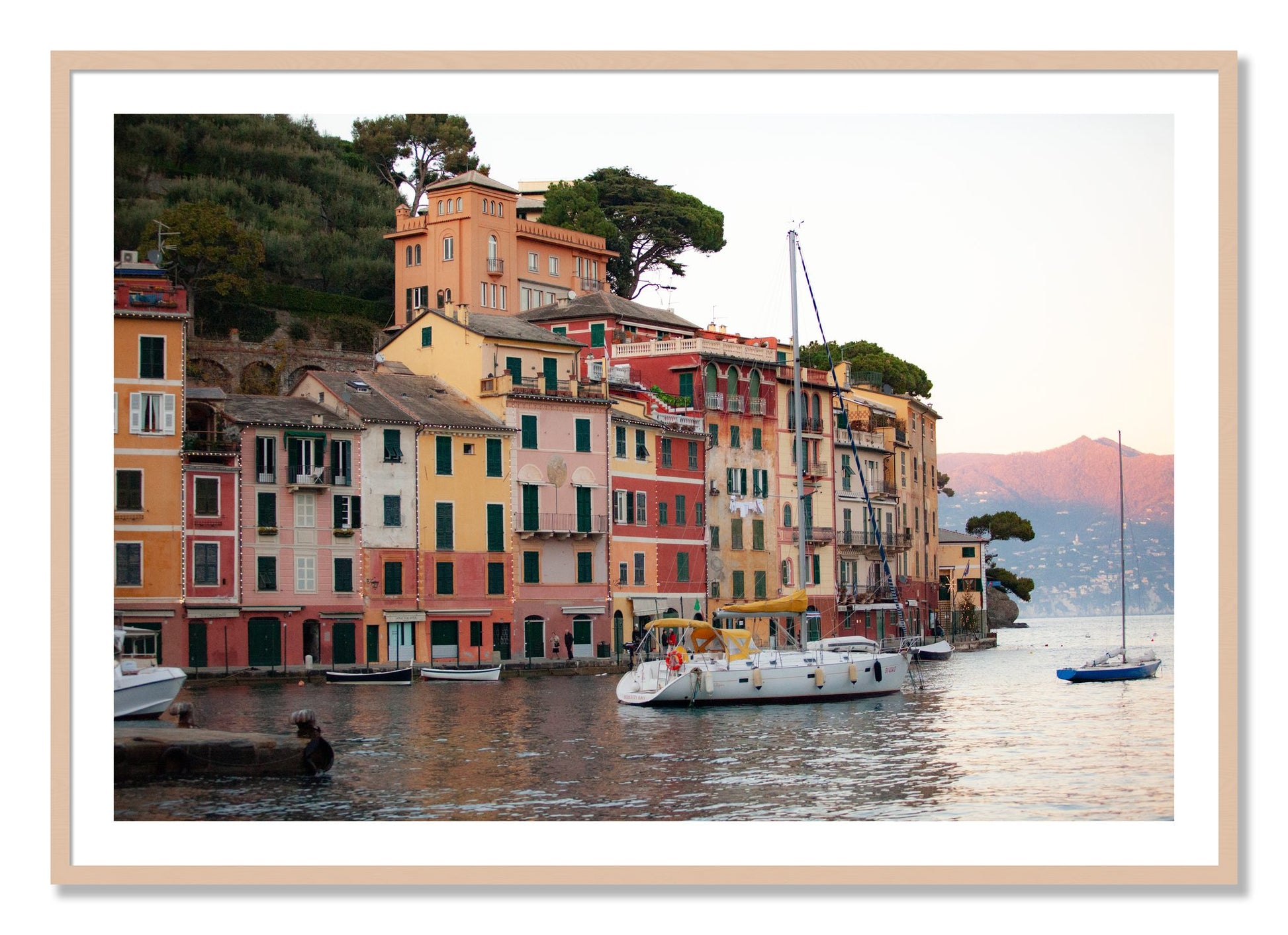 Framed photograph of Portofino by Dylan Ozanich, Maple frame, Borders