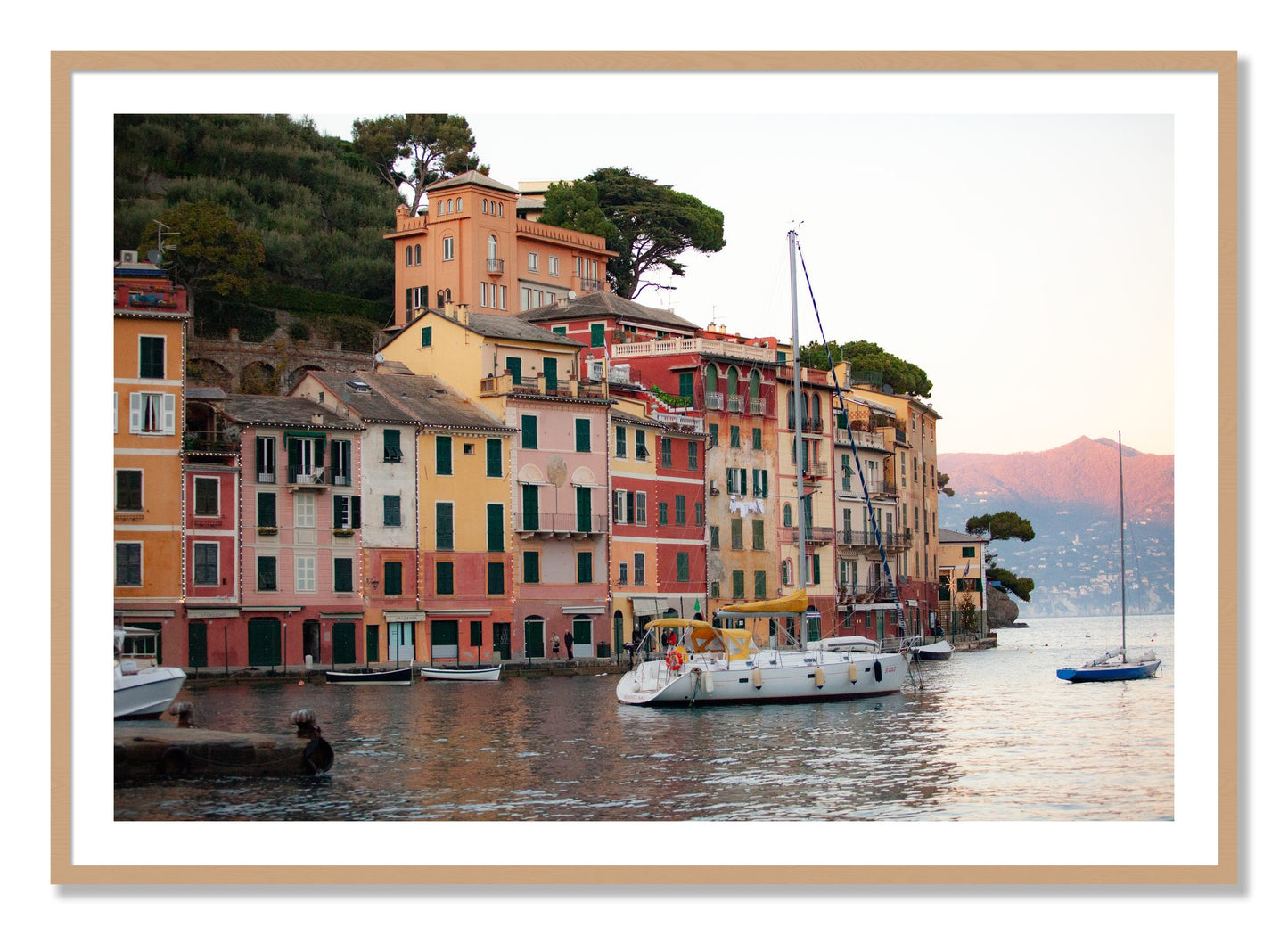 Framed photograph of Portofino by Dylan Ozanich, Oak frame, Borders