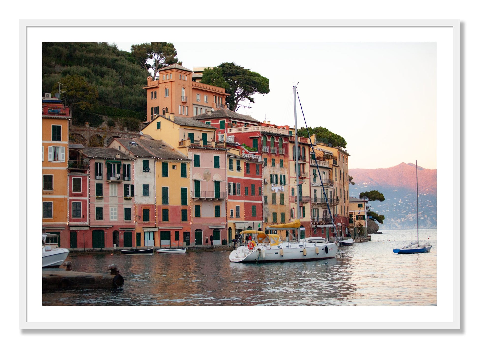 Framed photograph of Portofino by Dylan Ozanich, White frame, Borders