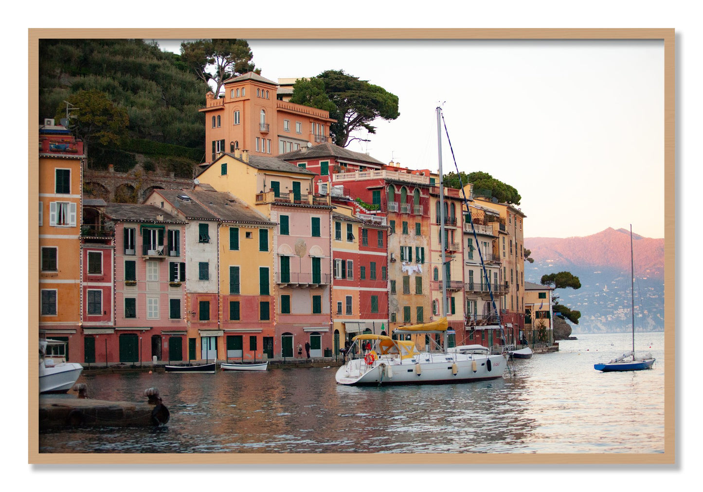 Framed photograph of Portofino by Dylan Ozanich, Oak frame, Full Bleed