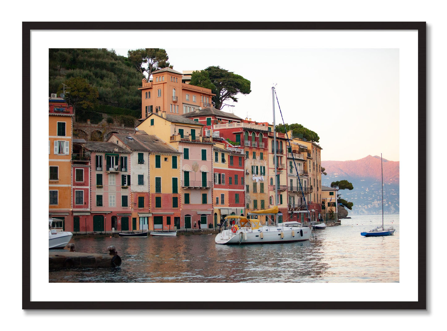 Framed photograph of Portofino by Dylan Ozanich, Black Walnut frame, Borders
