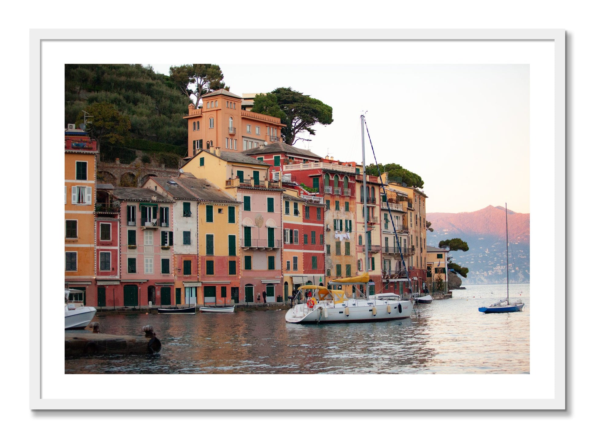 Framed photograph of Portofino by Dylan Ozanich, White frame, Borders
