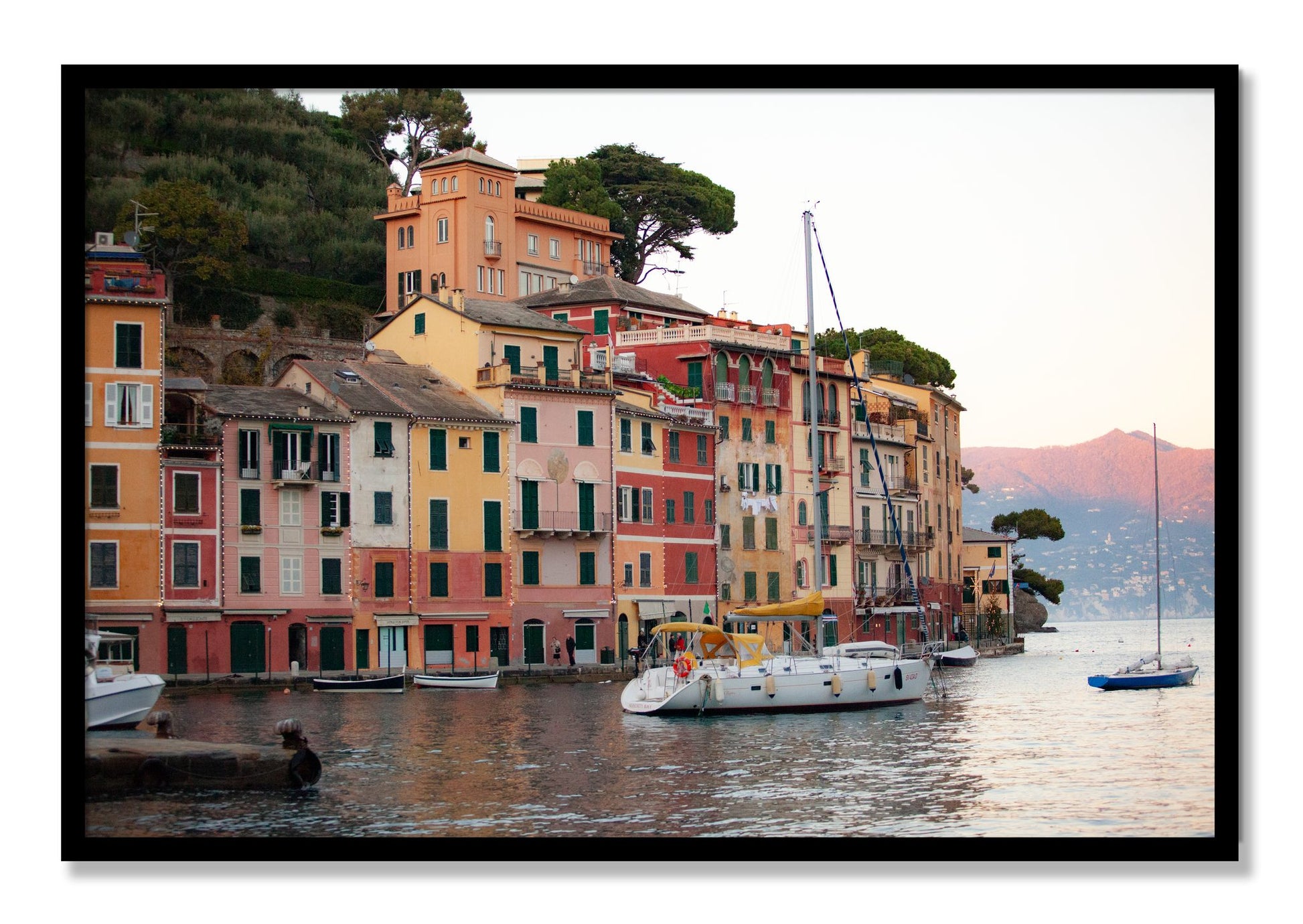 Framed photograph of Portofino by Dylan Ozanich, Black frame, Full Bleed