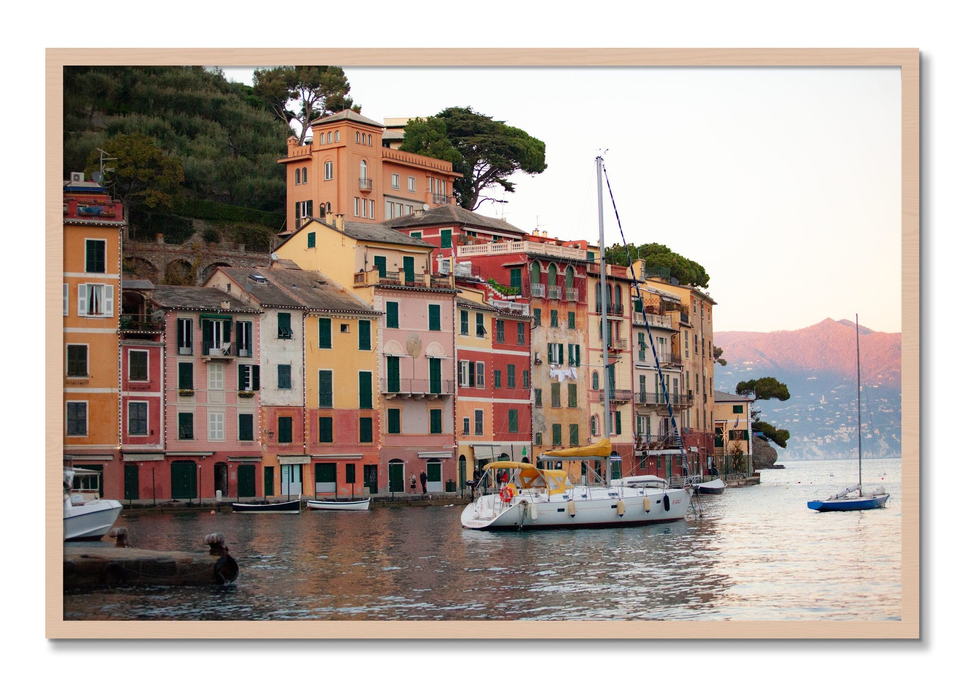 Framed photograph of Portofino by Dylan Ozanich, Maple frame, Full Bleed