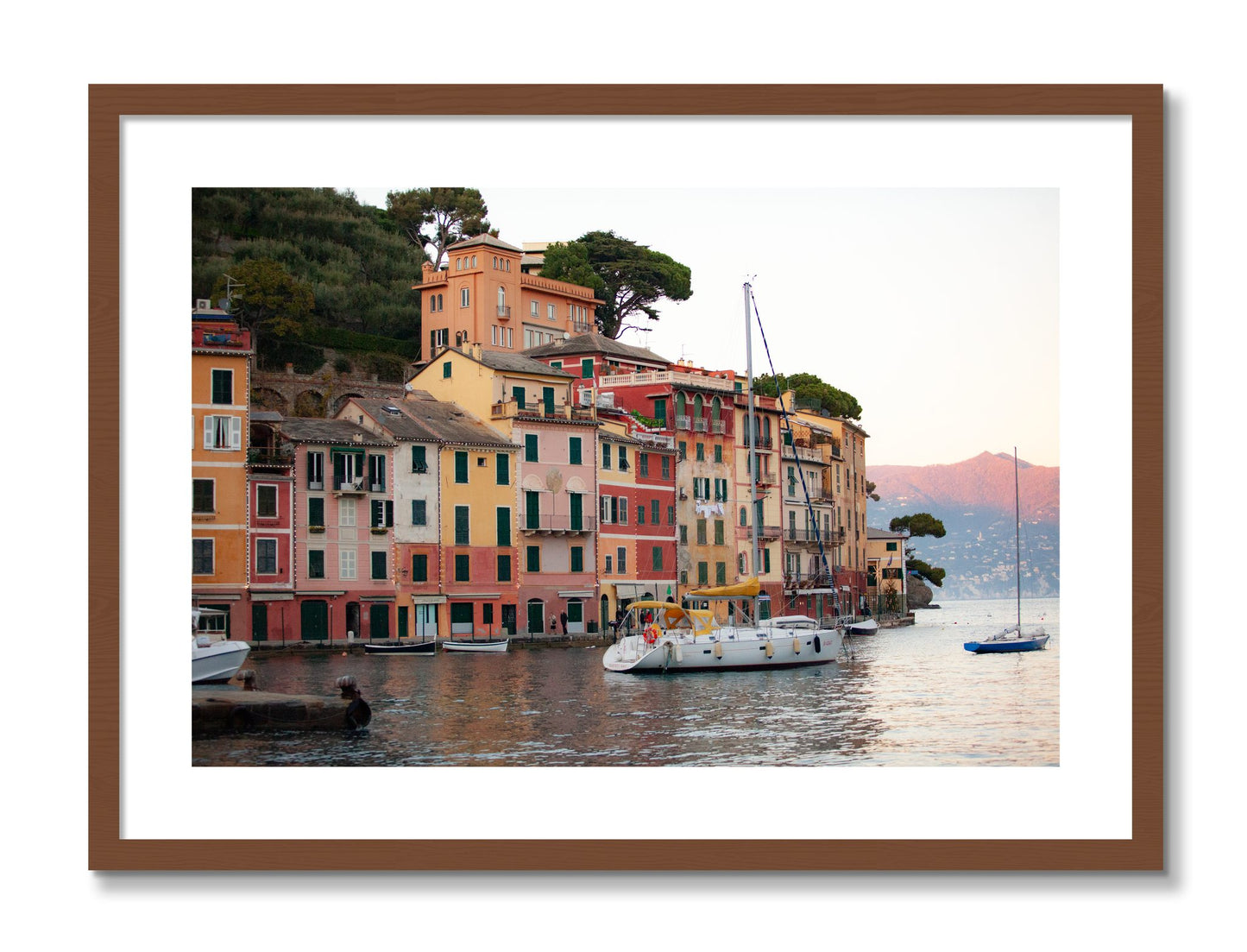 Framed photograph of Portofino by Dylan Ozanich, Walnut frame, Borders