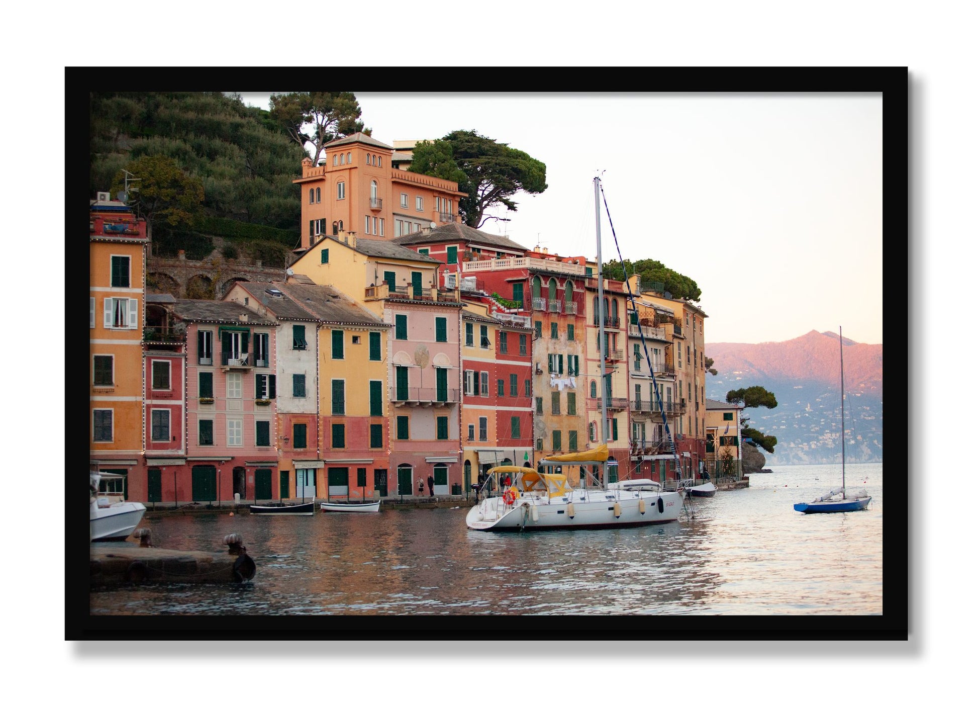 Framed photograph of Portofino by Dylan Ozanich, Black frame, Full Bleed