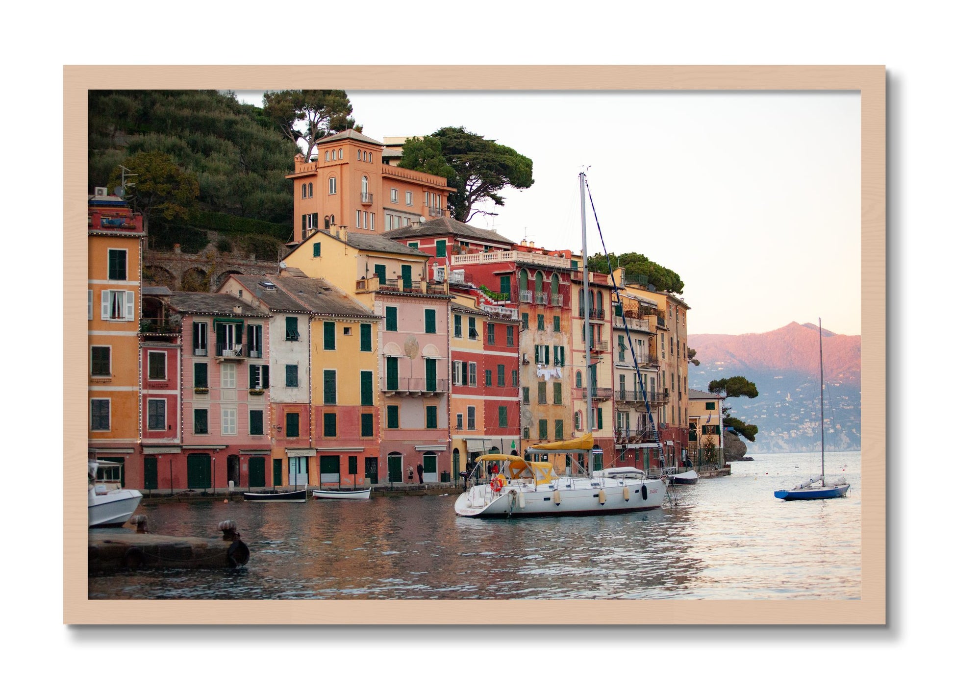 Framed photograph of Portofino by Dylan Ozanich, Maple frame, Full Bleed