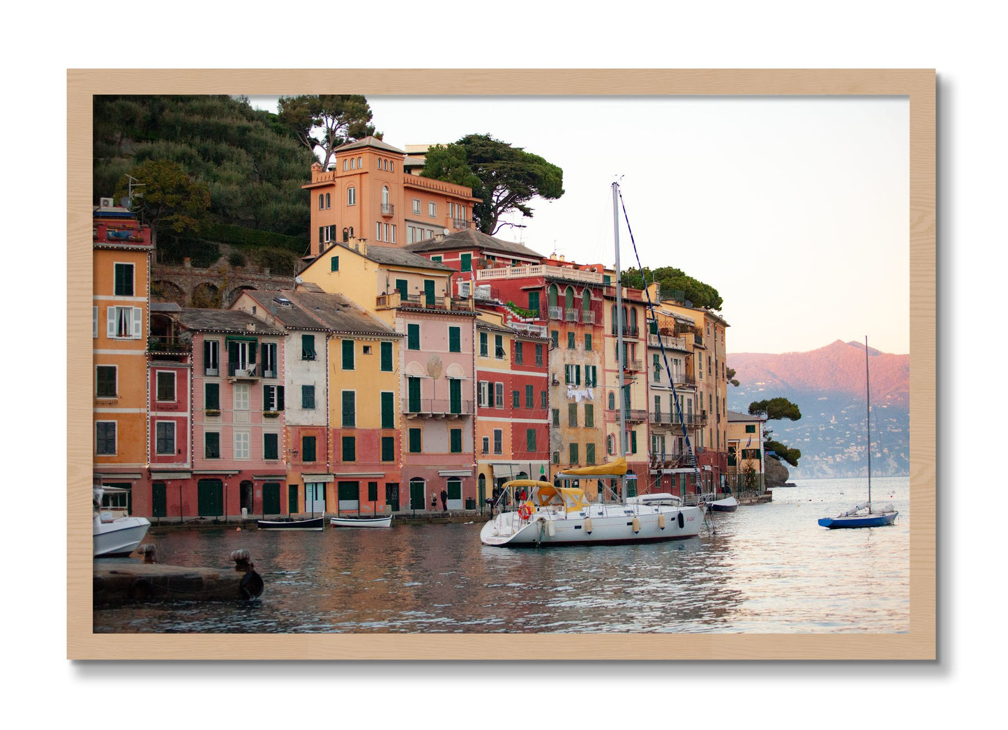 Framed photograph of Portofino by Dylan Ozanich, Oak frame, Full Bleed