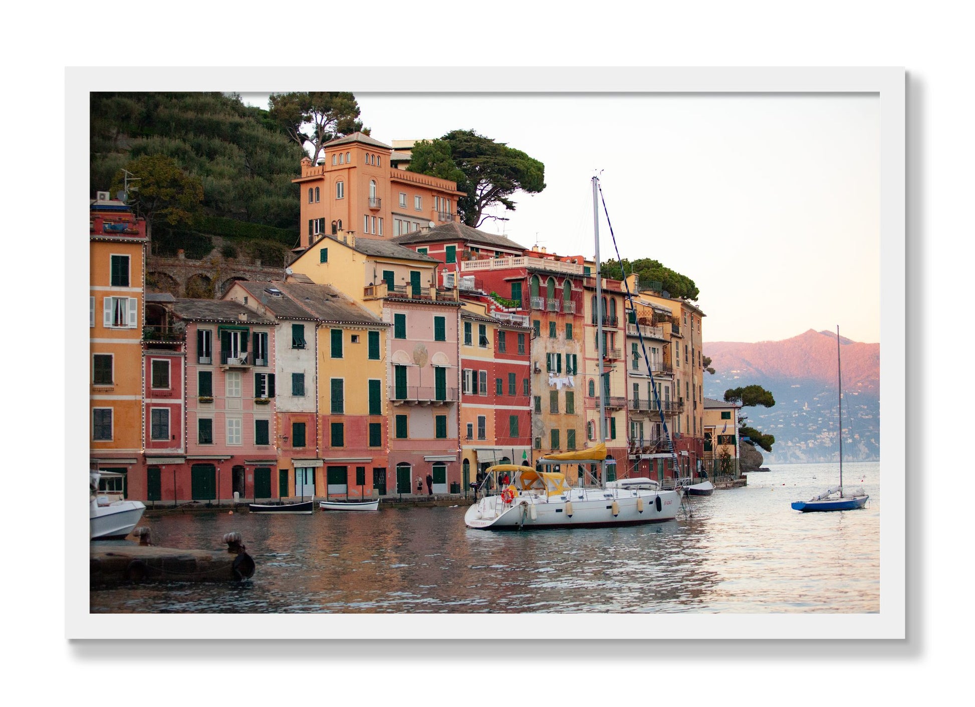 Framed photograph of Portofino by Dylan Ozanich, White frame, Full Bleed