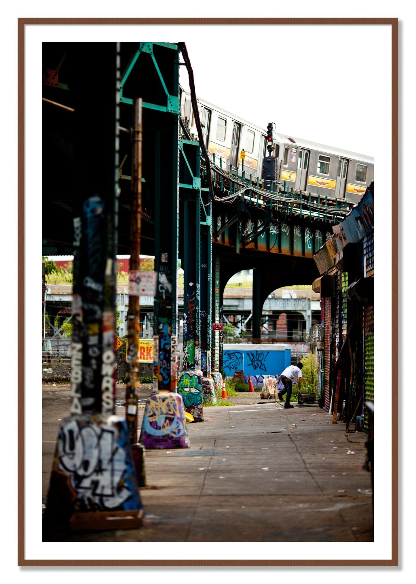 Framed photograph of Queens by Dylan Ozanich, Walnut frame, Borders