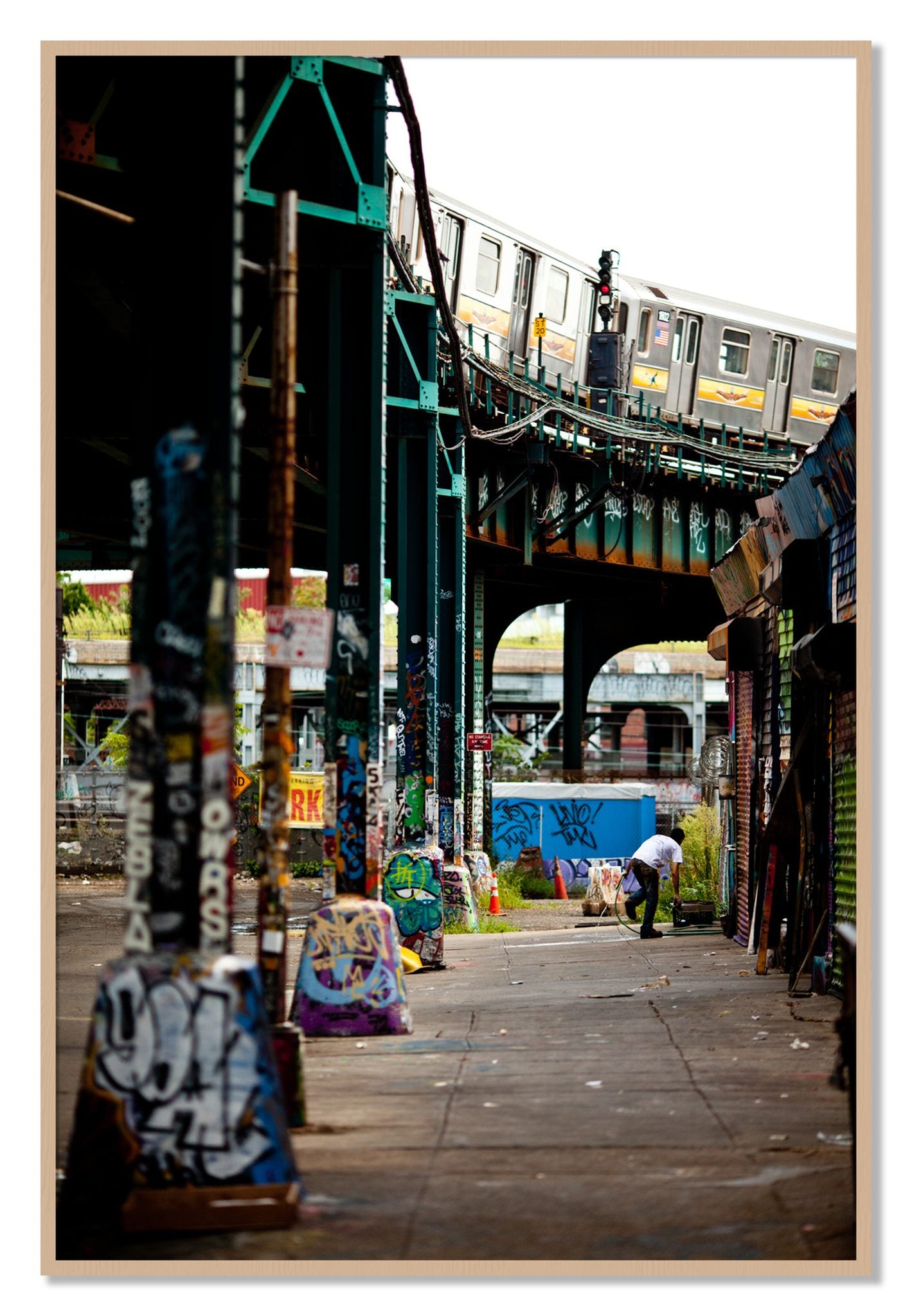 Framed photograph of Queens by Dylan Ozanich, Oak frame, Full Bleed