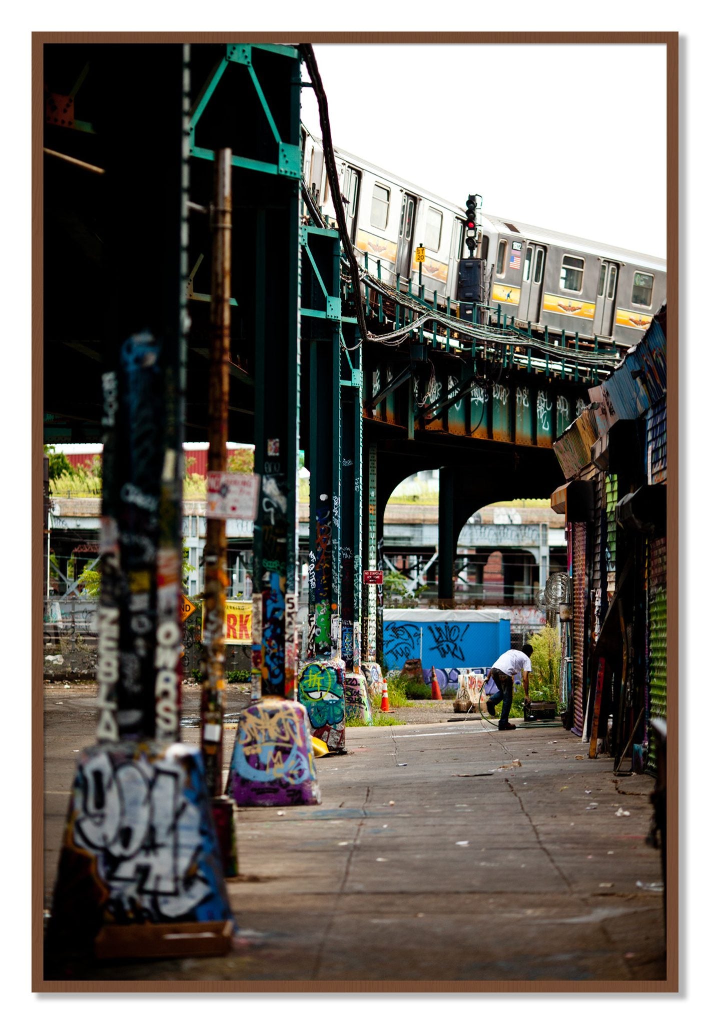 Framed photograph of Queens by Dylan Ozanich, Walnut frame, Full Bleed