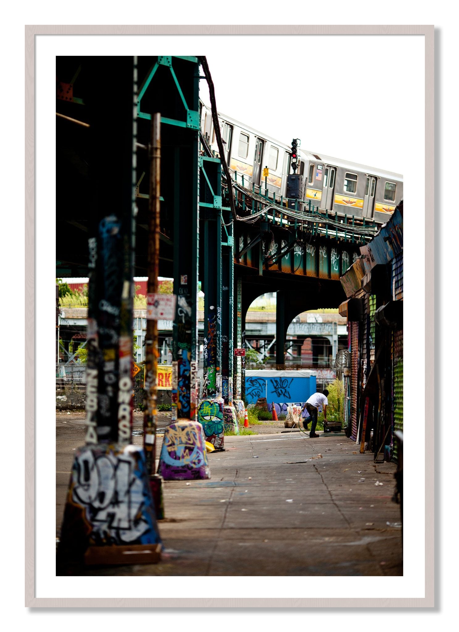 Framed photograph of Queens by Dylan Ozanich, White Maple frame, Borders