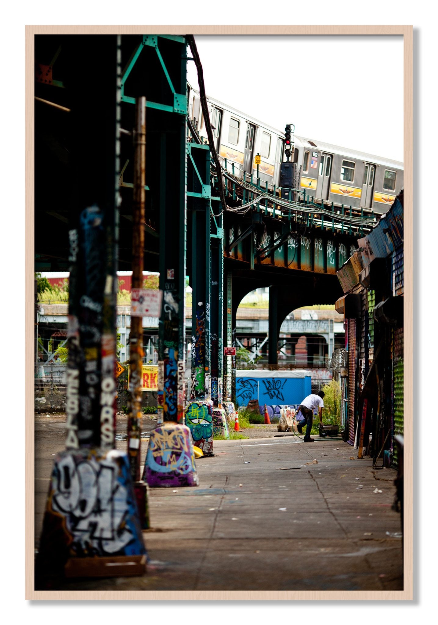 Framed photograph of Queens by Dylan Ozanich, Maple frame, Full Bleed