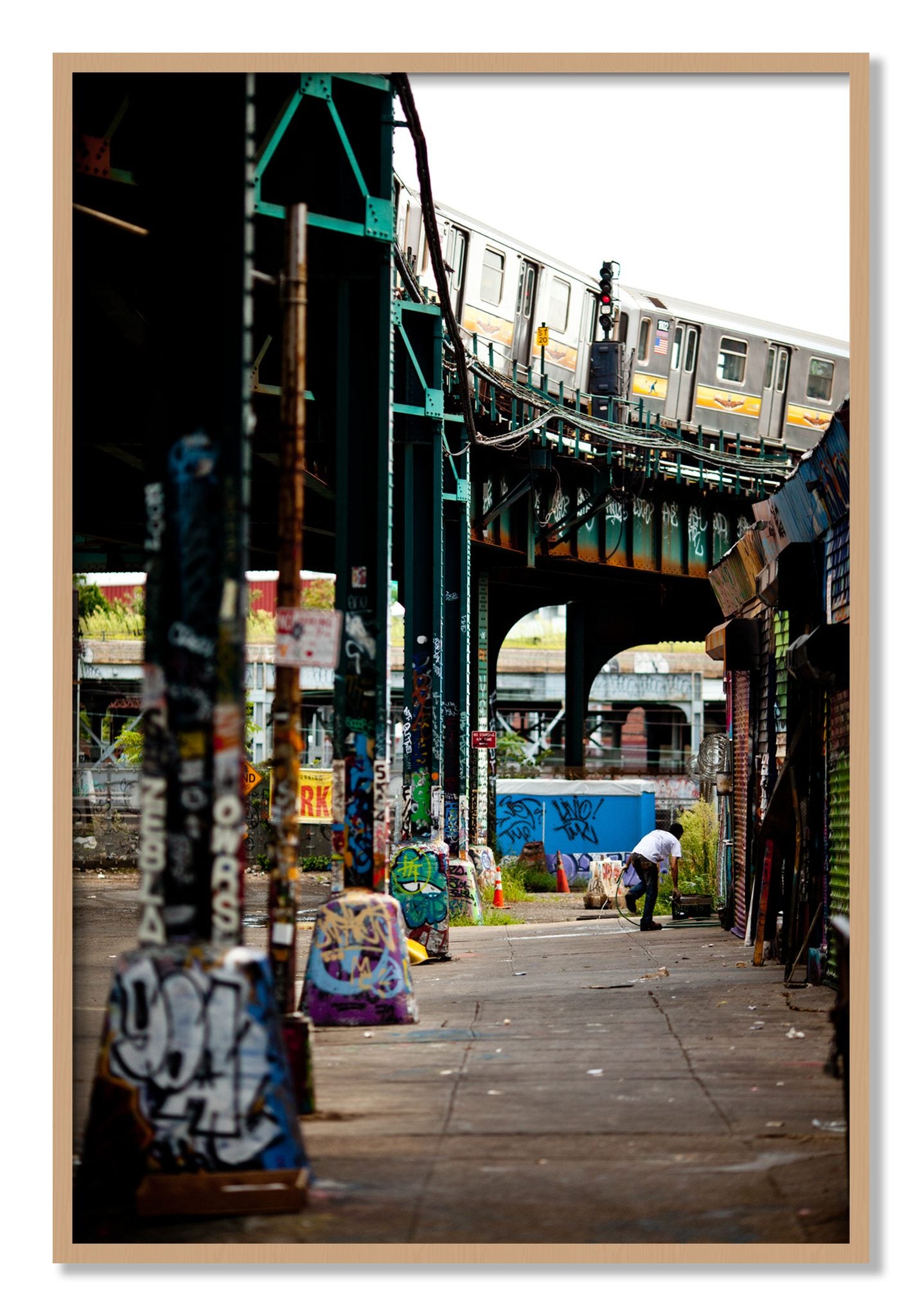 Framed photograph of Queens by Dylan Ozanich, Oak frame, Full Bleed