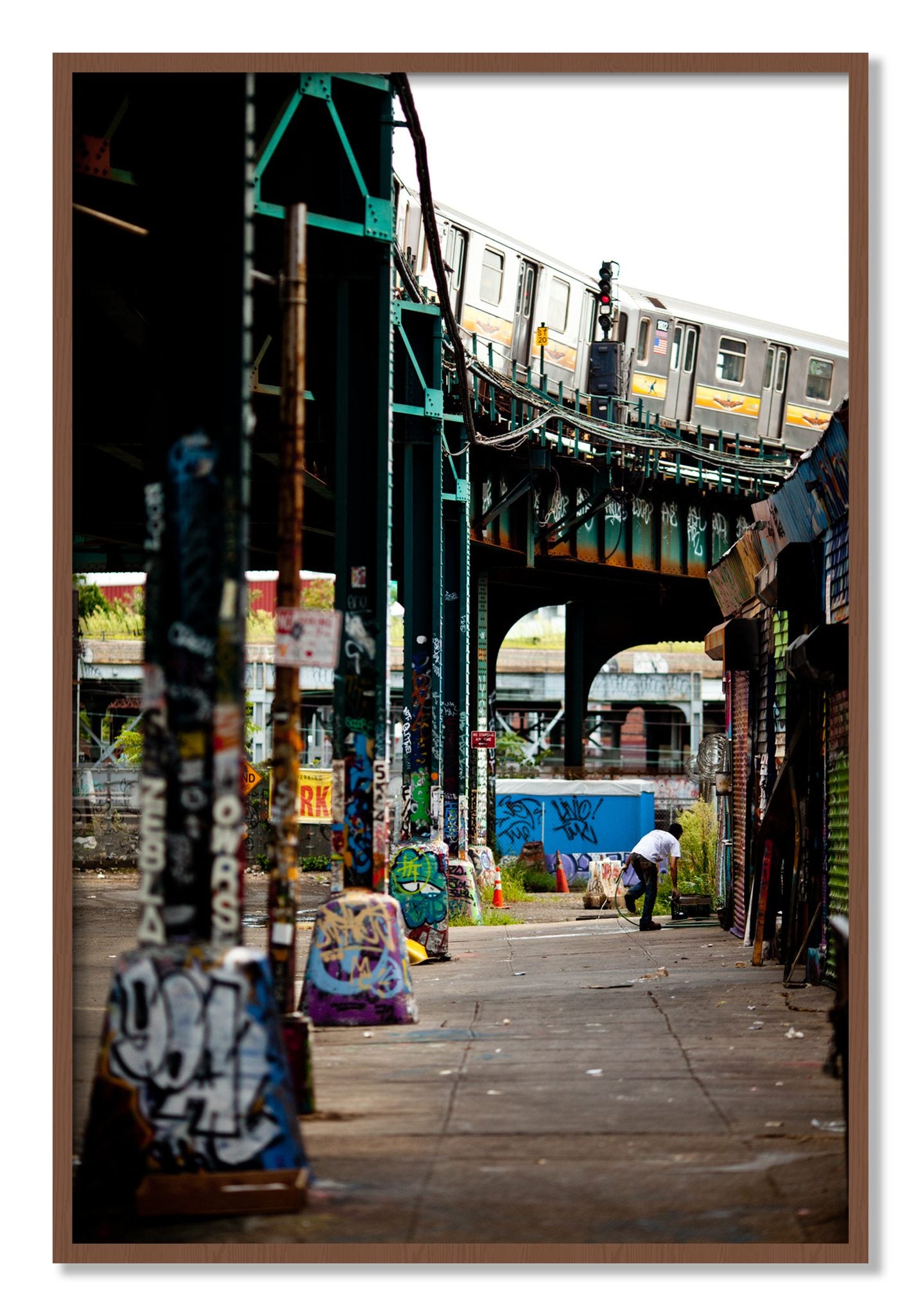 Framed photograph of Queens by Dylan Ozanich, Walnut frame, Full Bleed