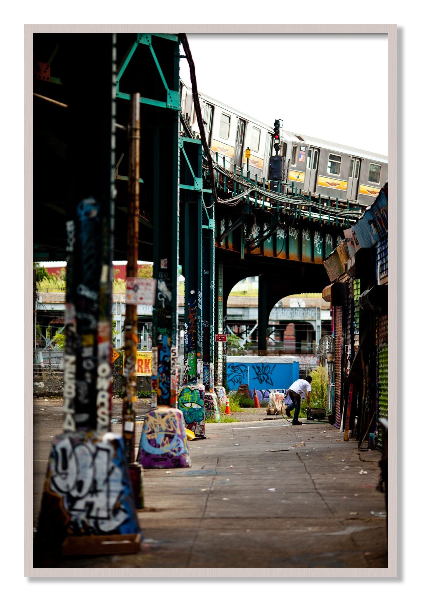 Framed photograph of Queens by Dylan Ozanich, White Maple frame, Full Bleed
