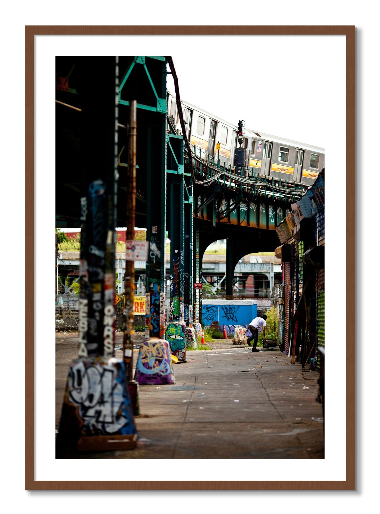 Framed photograph of Queens by Dylan Ozanich, Walnut frame, Borders