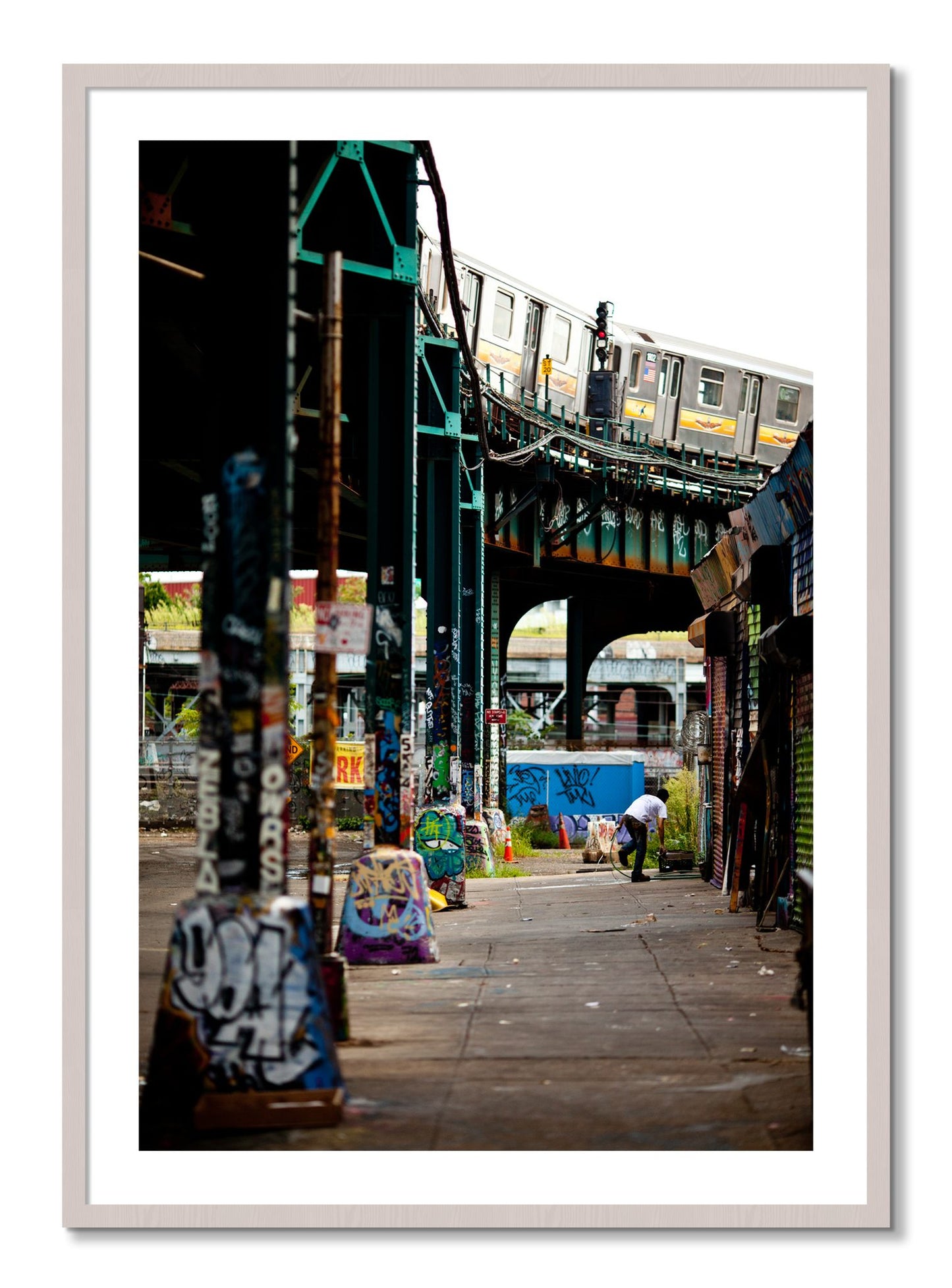 Framed photograph of Queens by Dylan Ozanich, White Maple frame, Borders