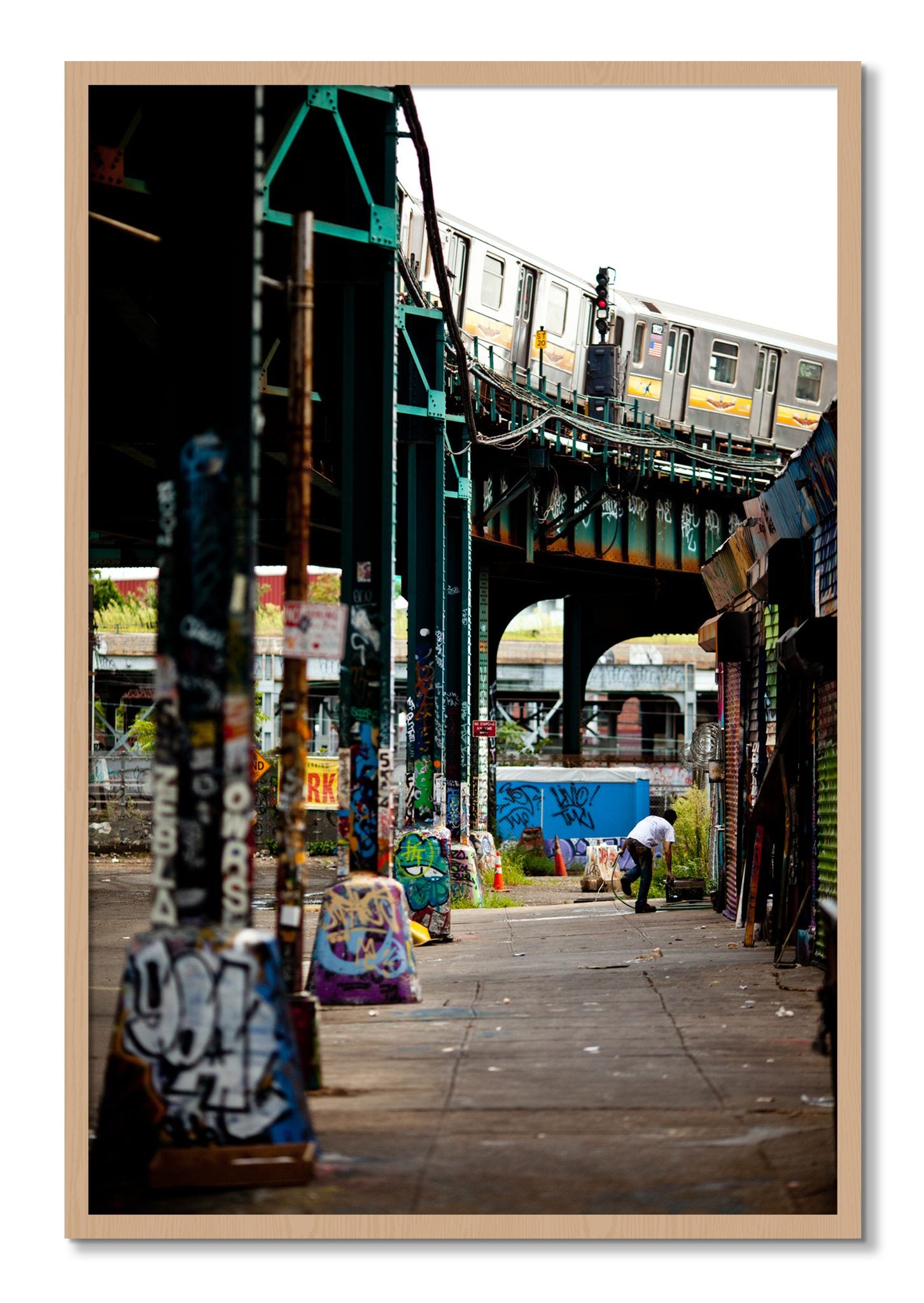 Framed photograph of Queens by Dylan Ozanich, Oak frame, Full Bleed
