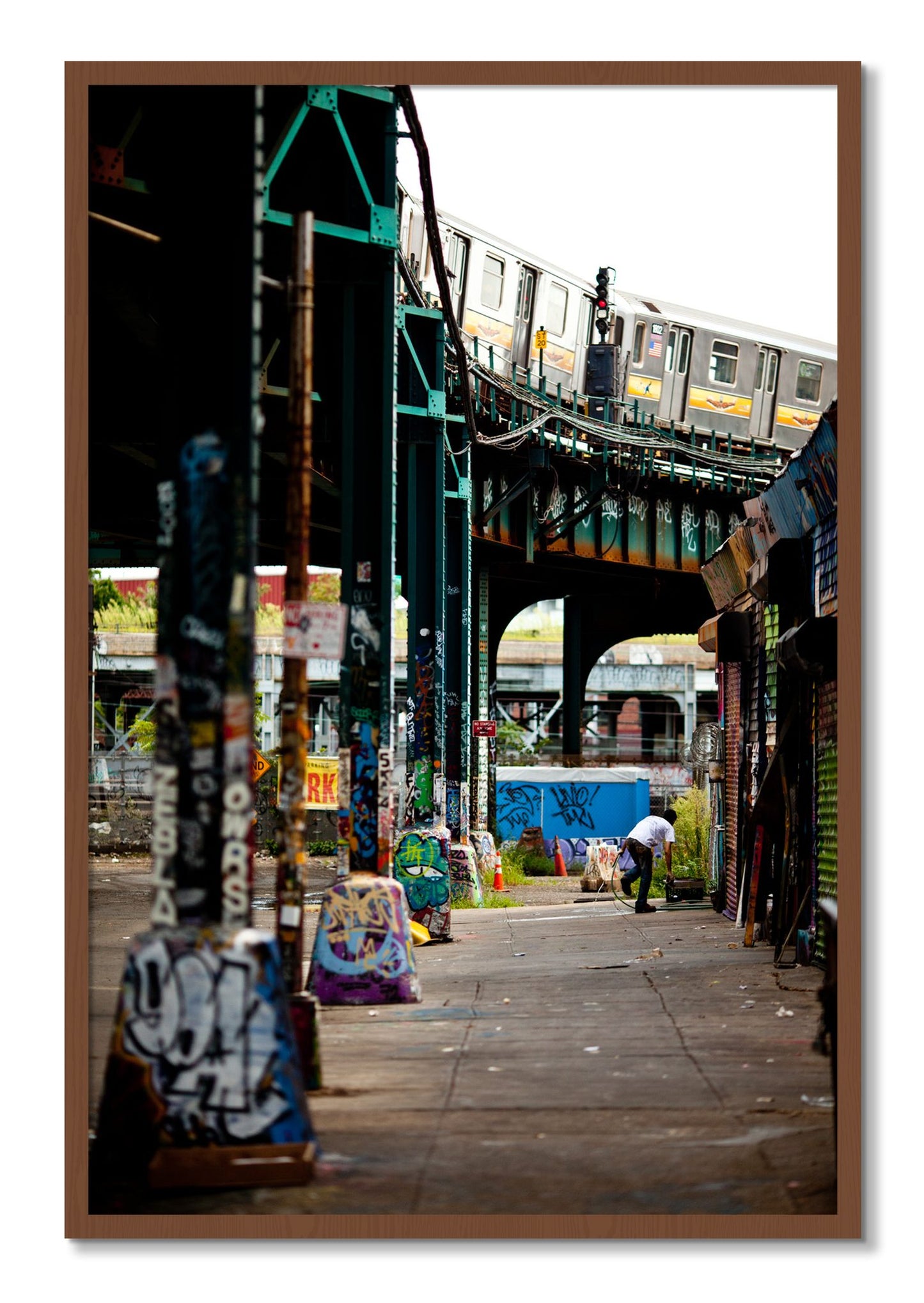 Framed photograph of Queens by Dylan Ozanich, Walnut frame, Full Bleed